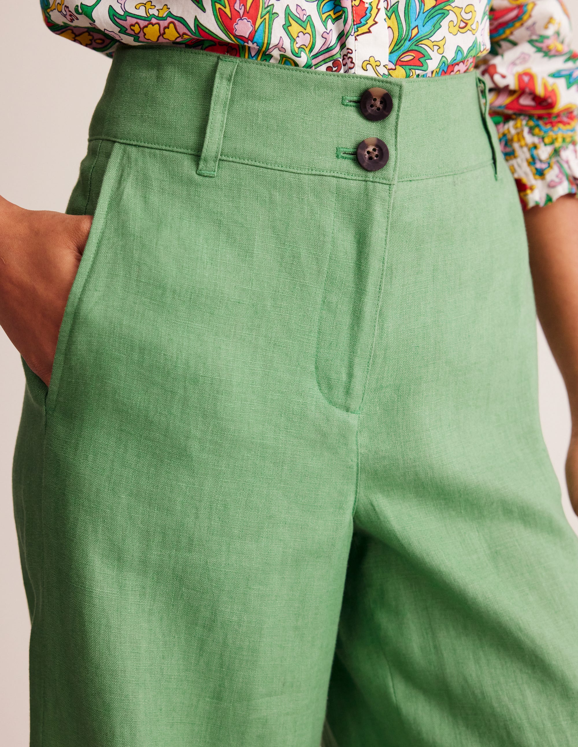 Westbourne Cropped Linen Pants-Stone Green - Image 2