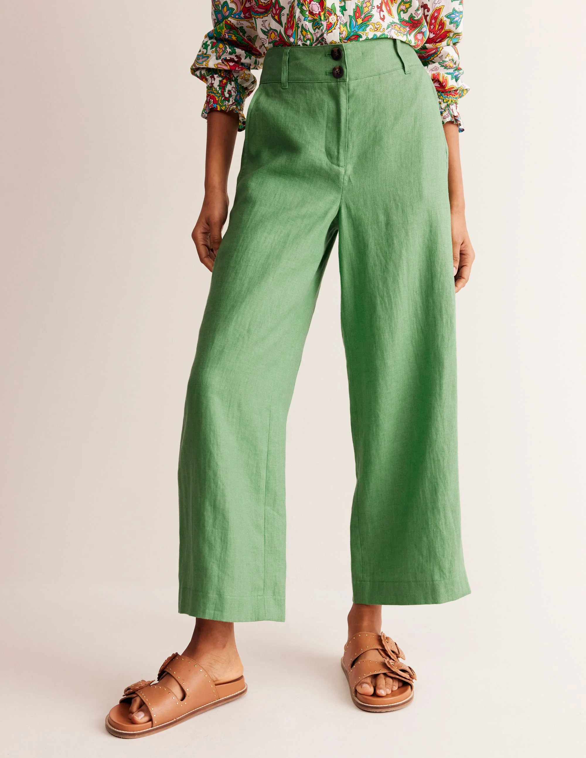 Westbourne Cropped Linen Pants-Stone Green - Image 4