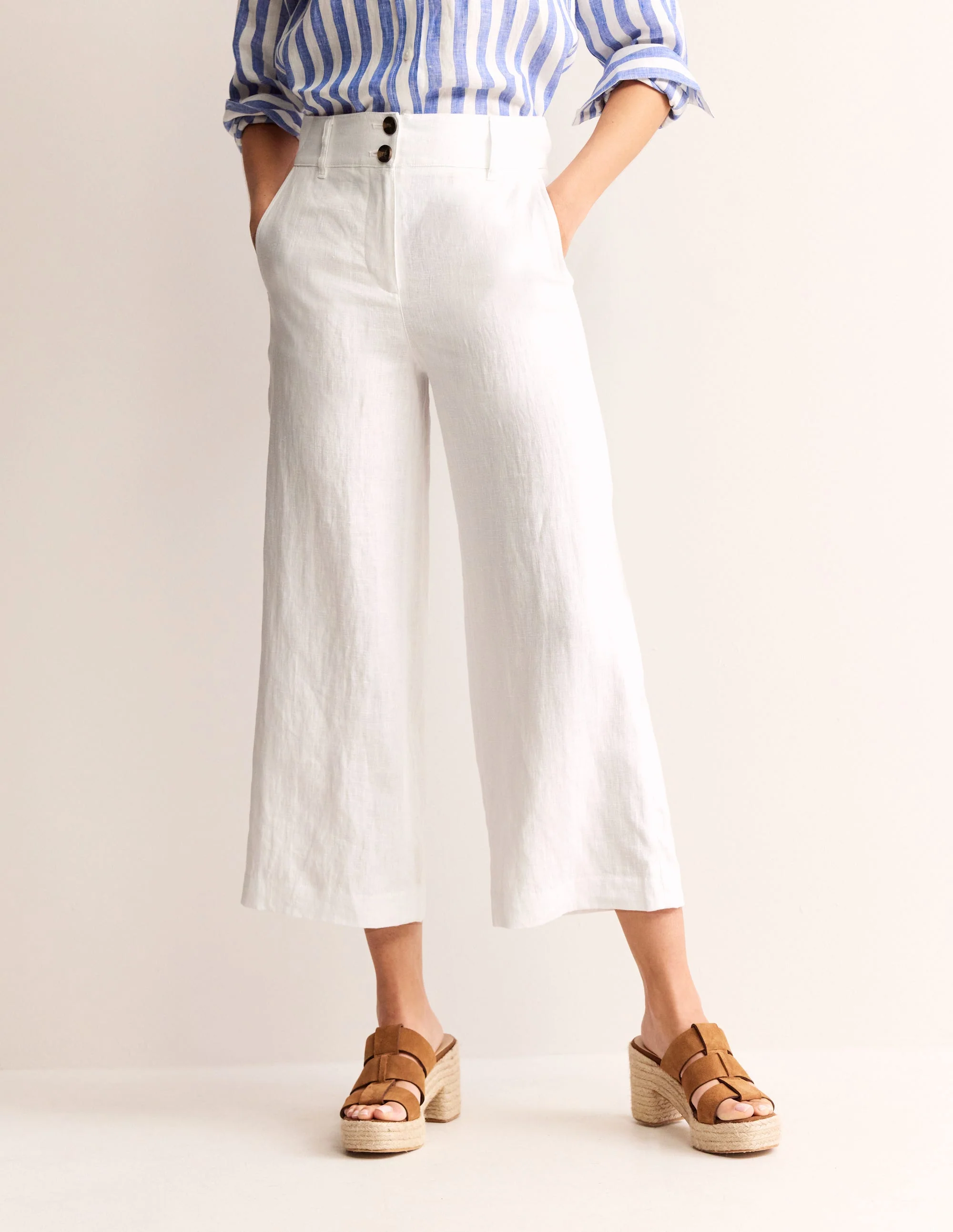 Westbourne Cropped Linen Pants-White - Image 4