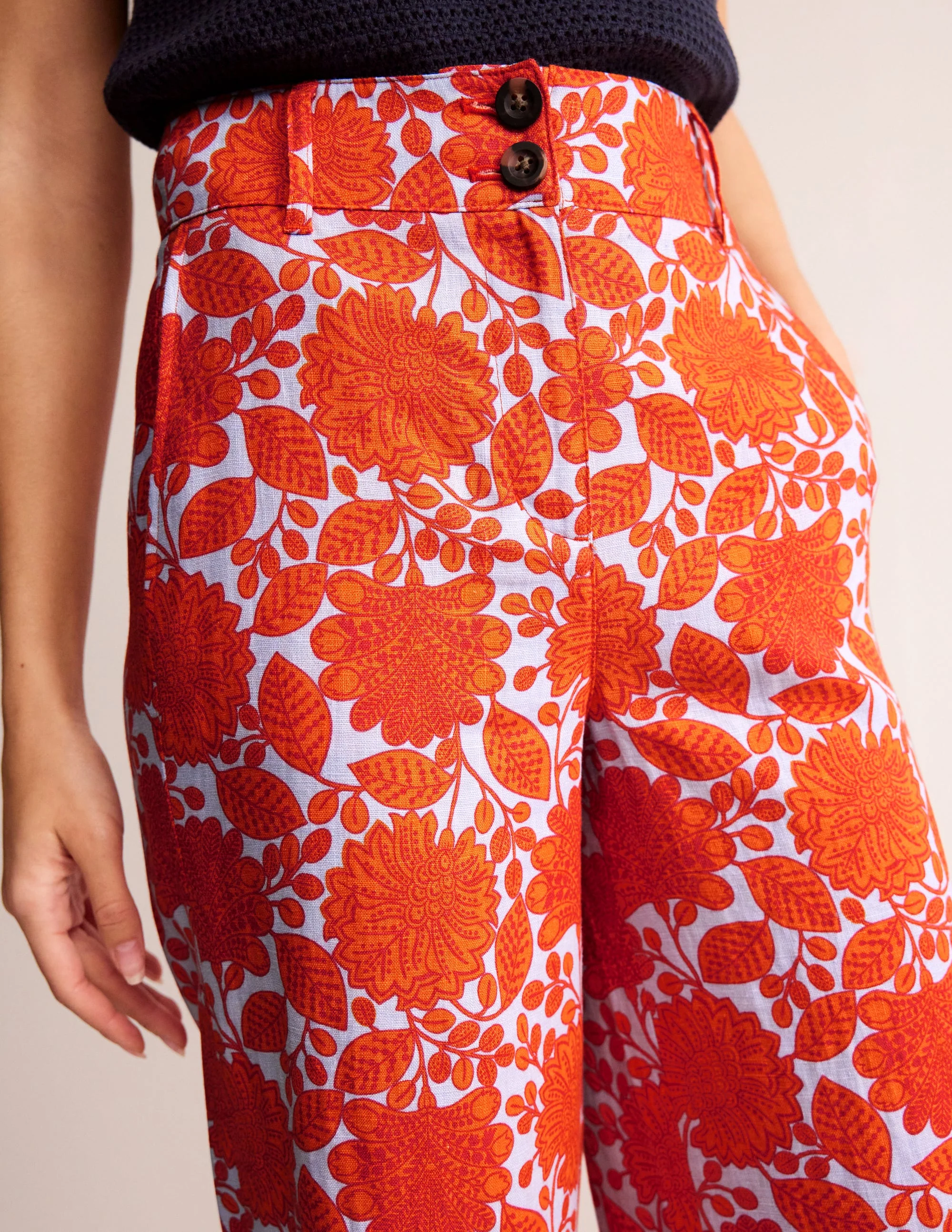 Westbourne Linen Pants-Firecracker, Gardenia Swirl - Image 2