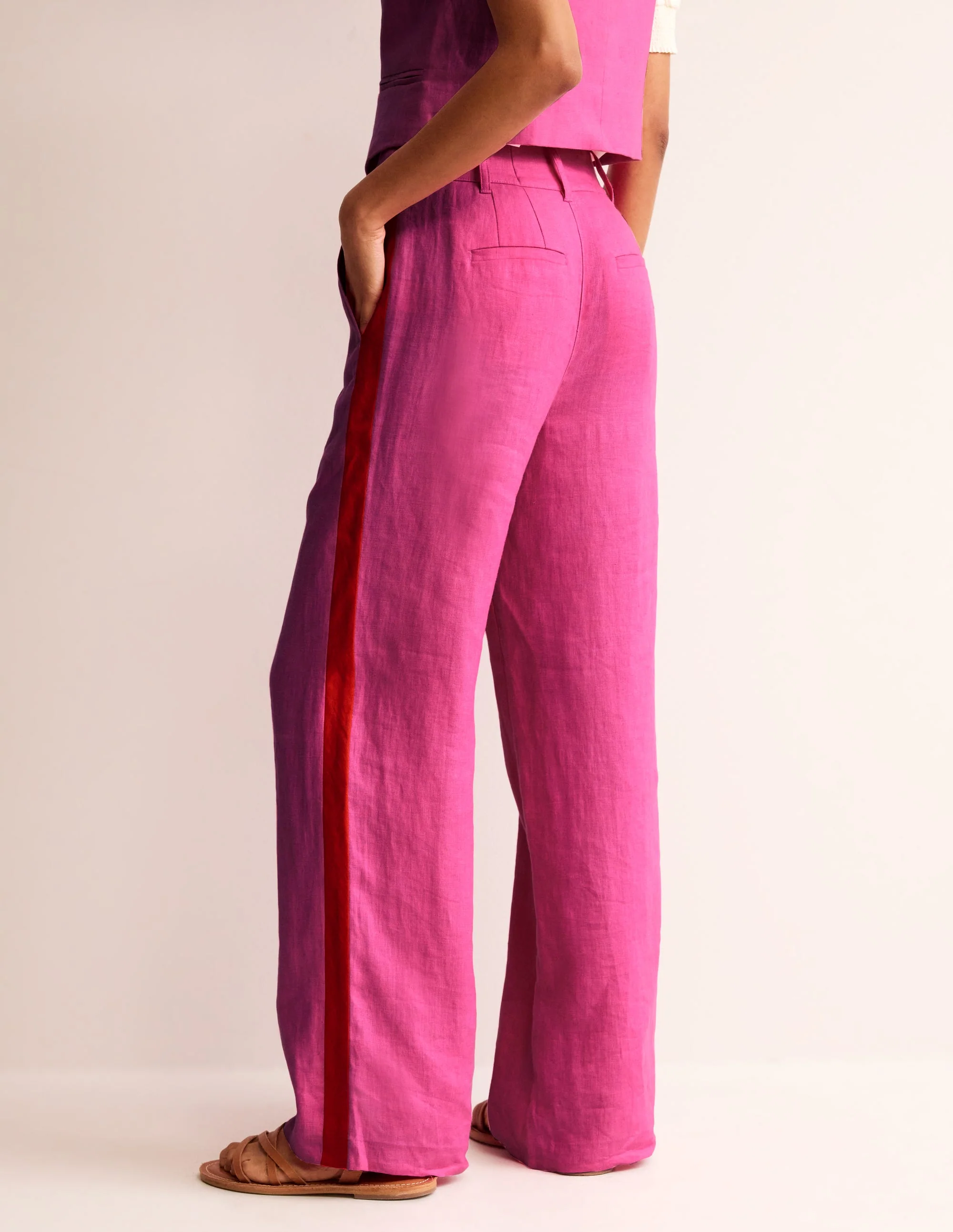 Westbourne Linen Pants-Pop Pansy, Red Side Stripe - Image 3