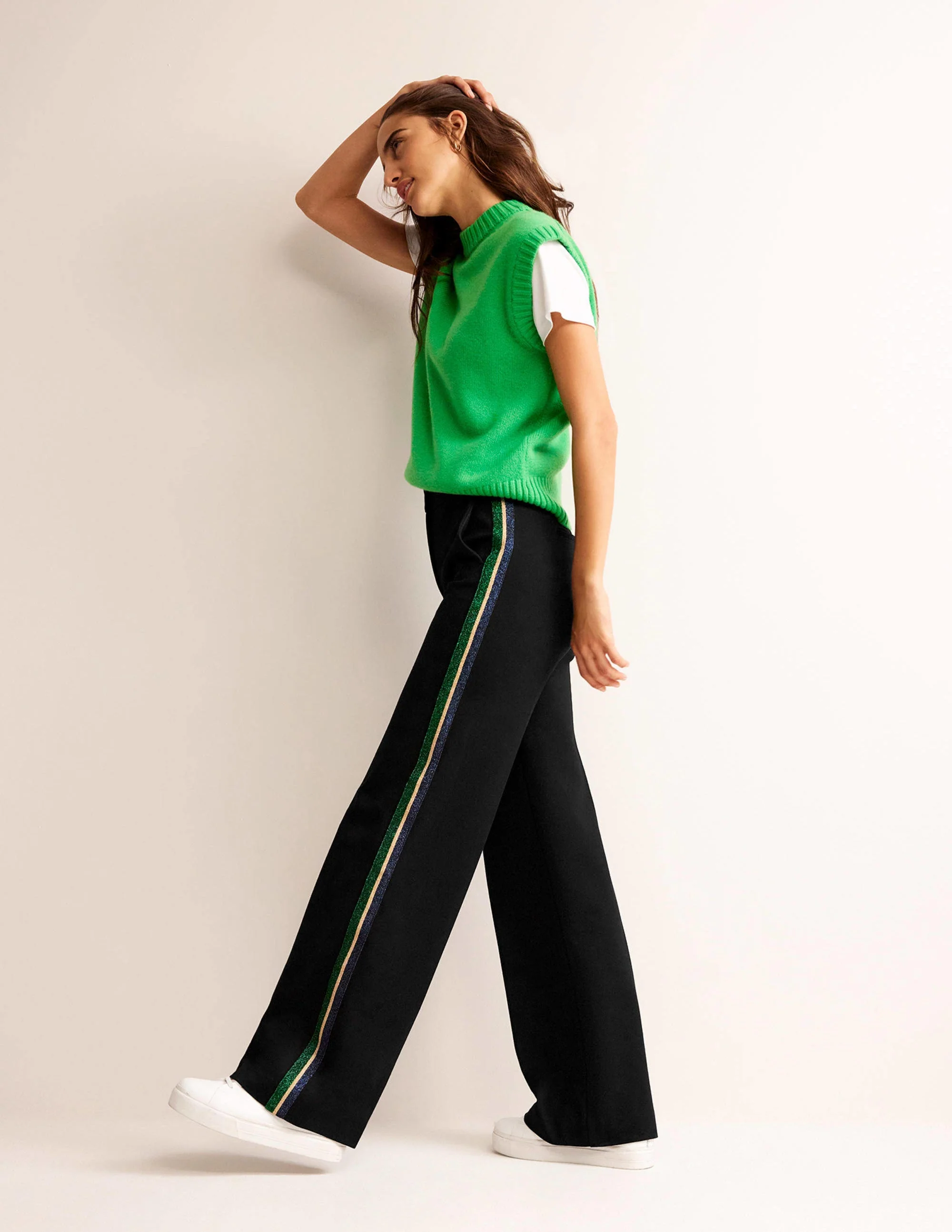 Westbourne Ponte Pants-Black with Metallic Stripe