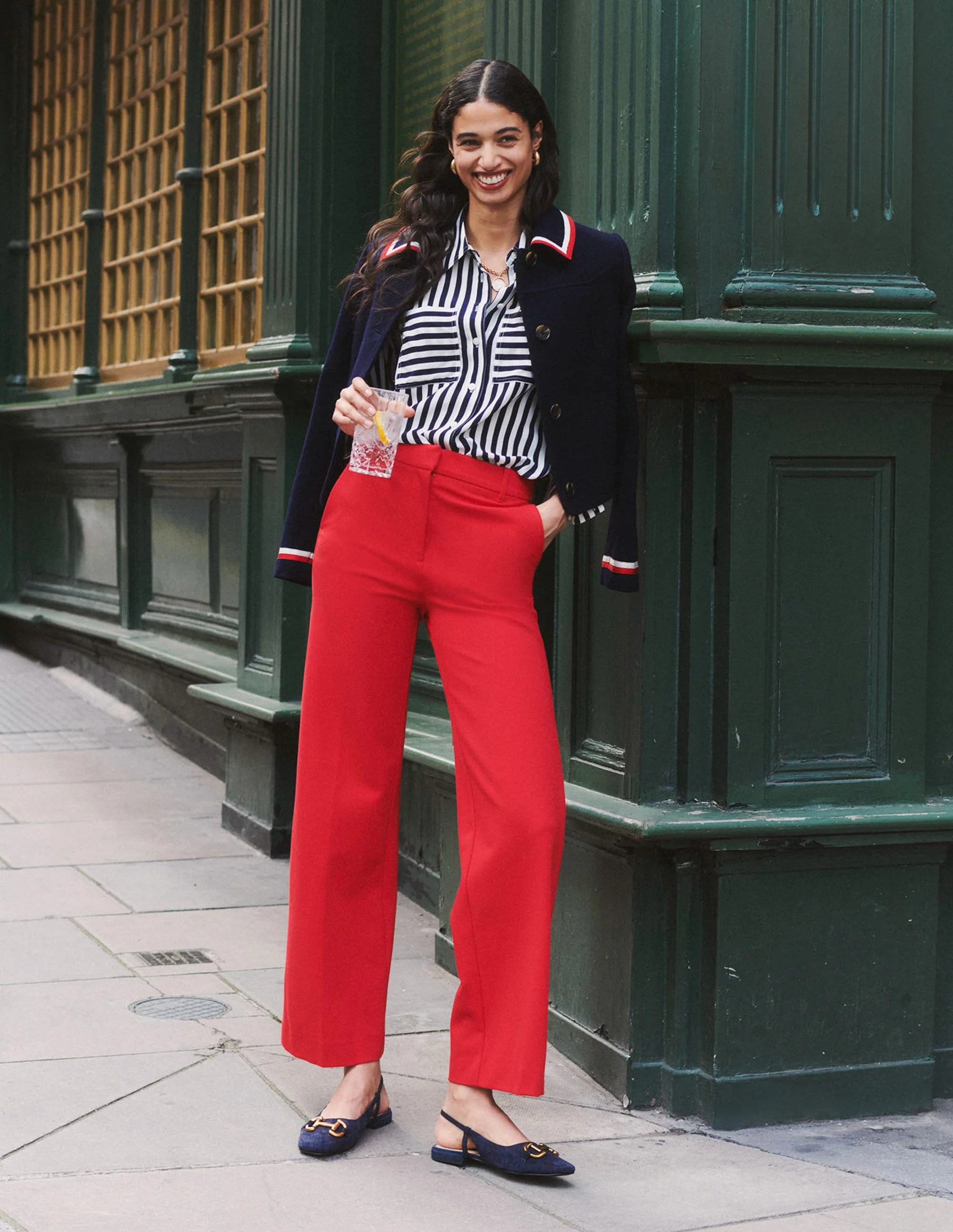 Westbourne Ponte Trousers-Red with Navy Side Stripe - Image 5