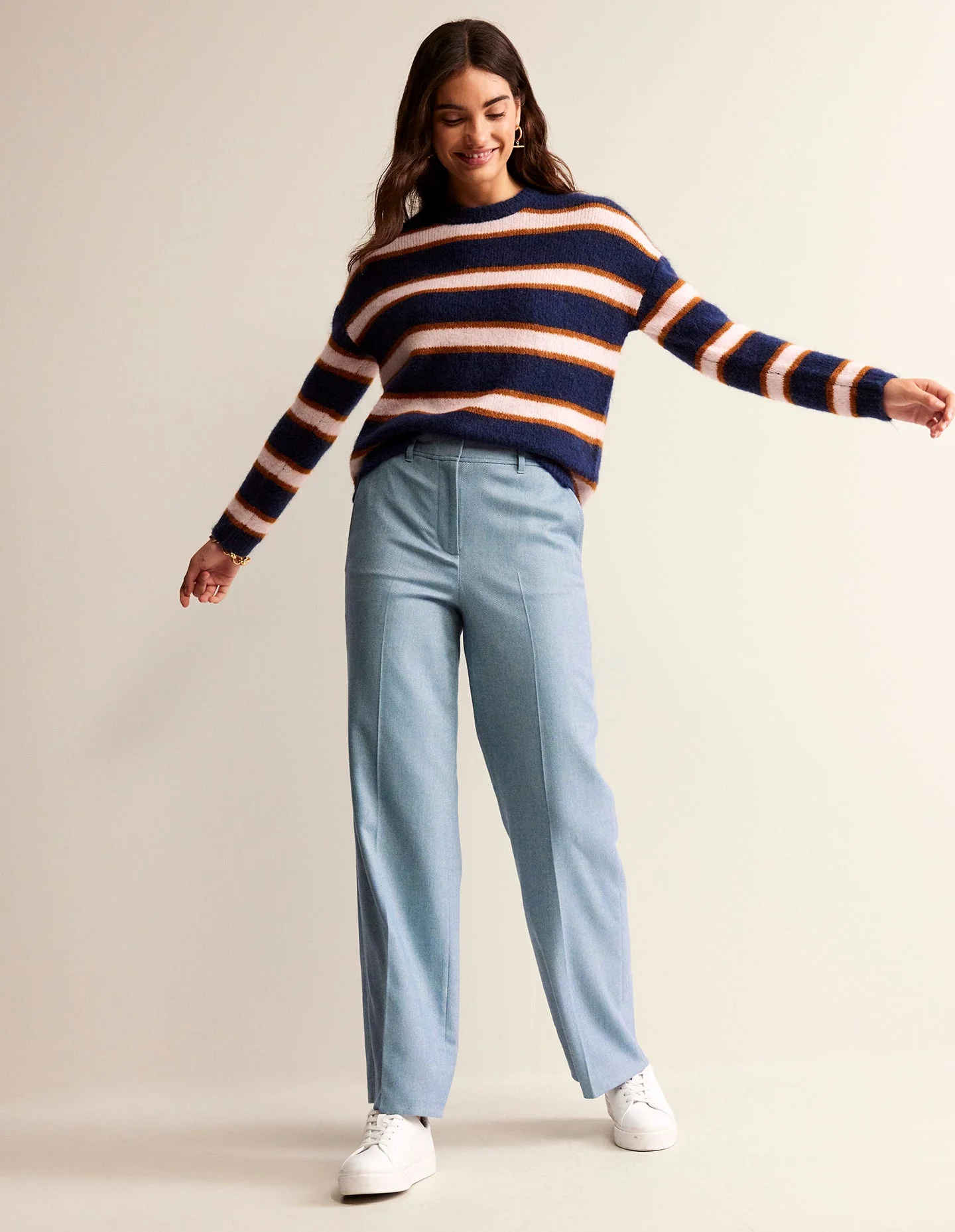 Westbourne Wool Pants-Blue Herringbone