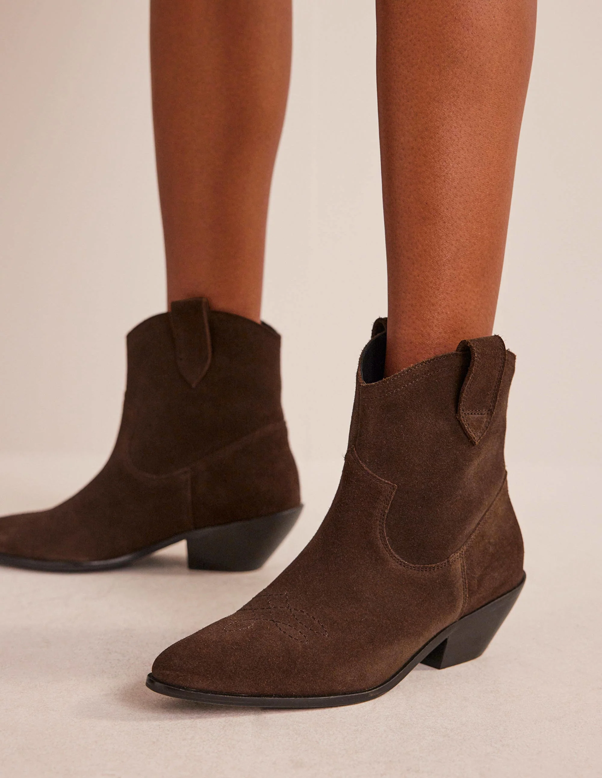 Western Ankle Boots-Chocolate Suede