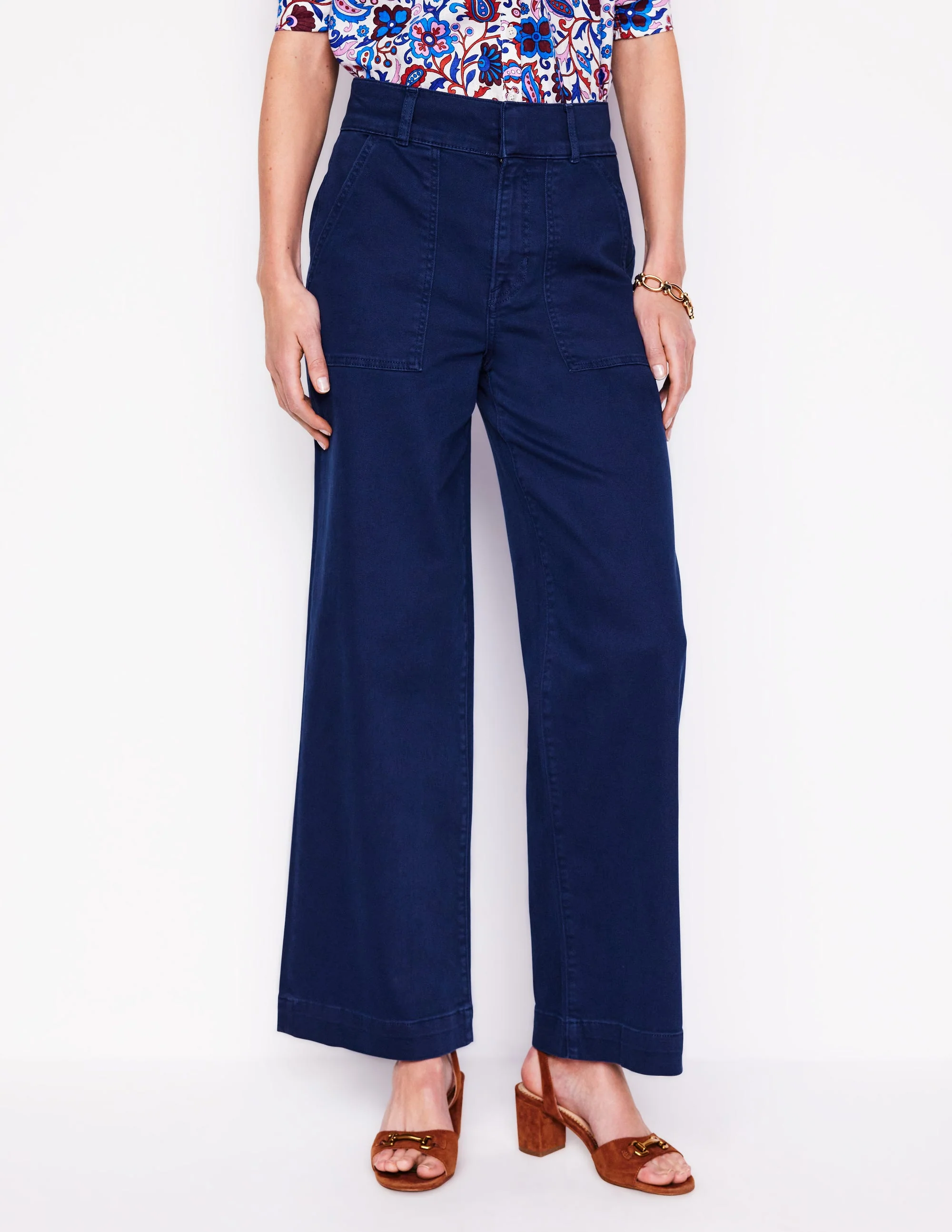 Wide Leg Cargo Pants-Navy - Image 4