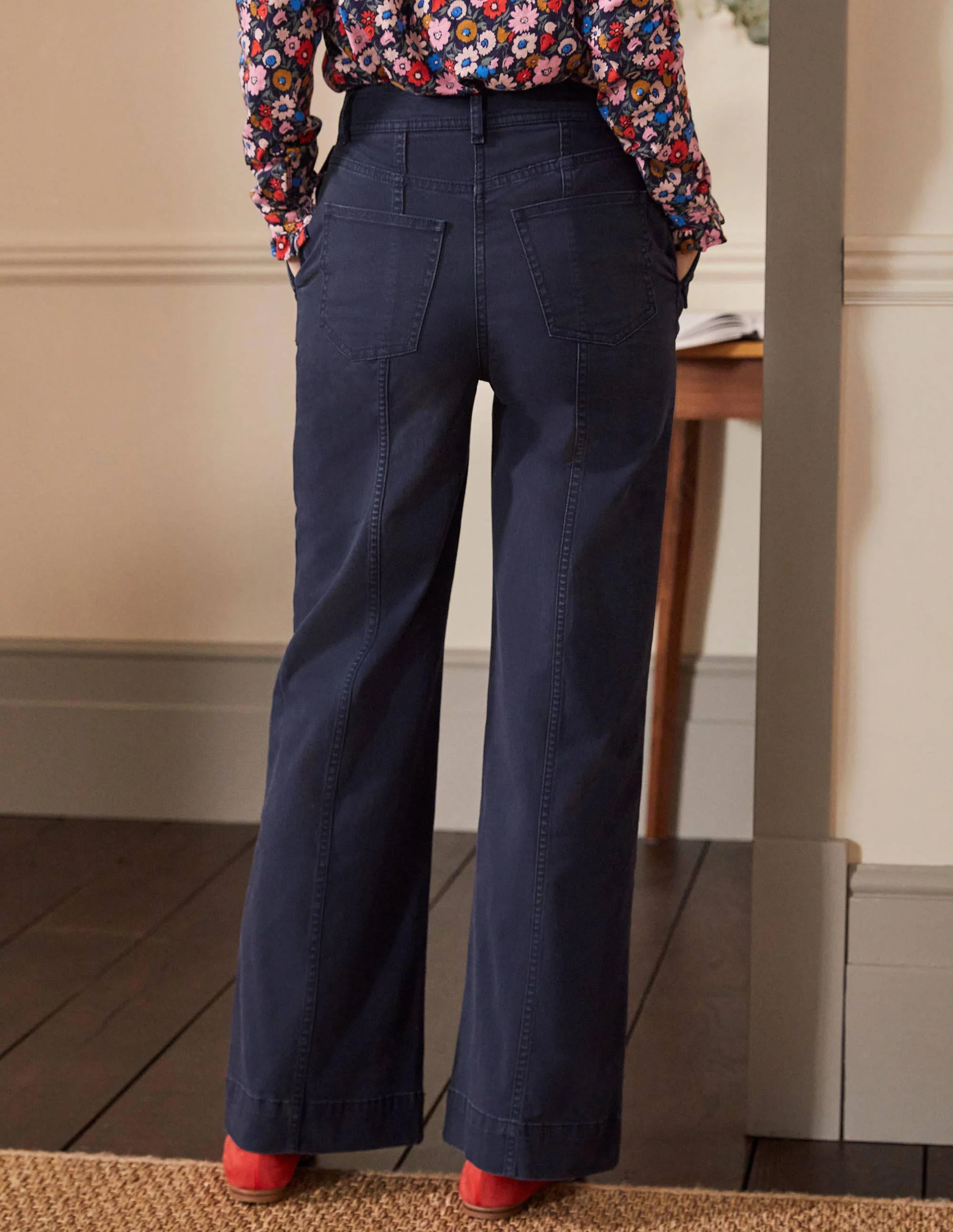 Wide Leg Chino Pants-Navy - Image 3