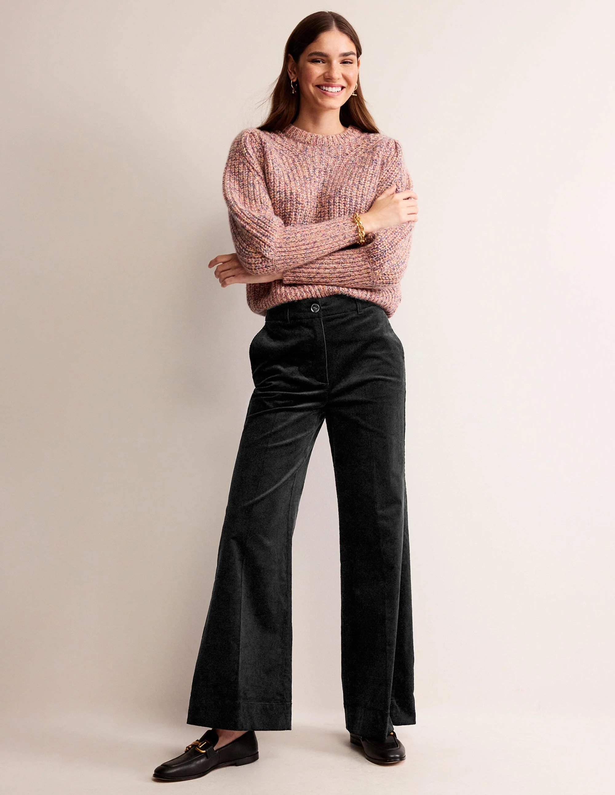 Wide-Leg Corduroy Pants-Black