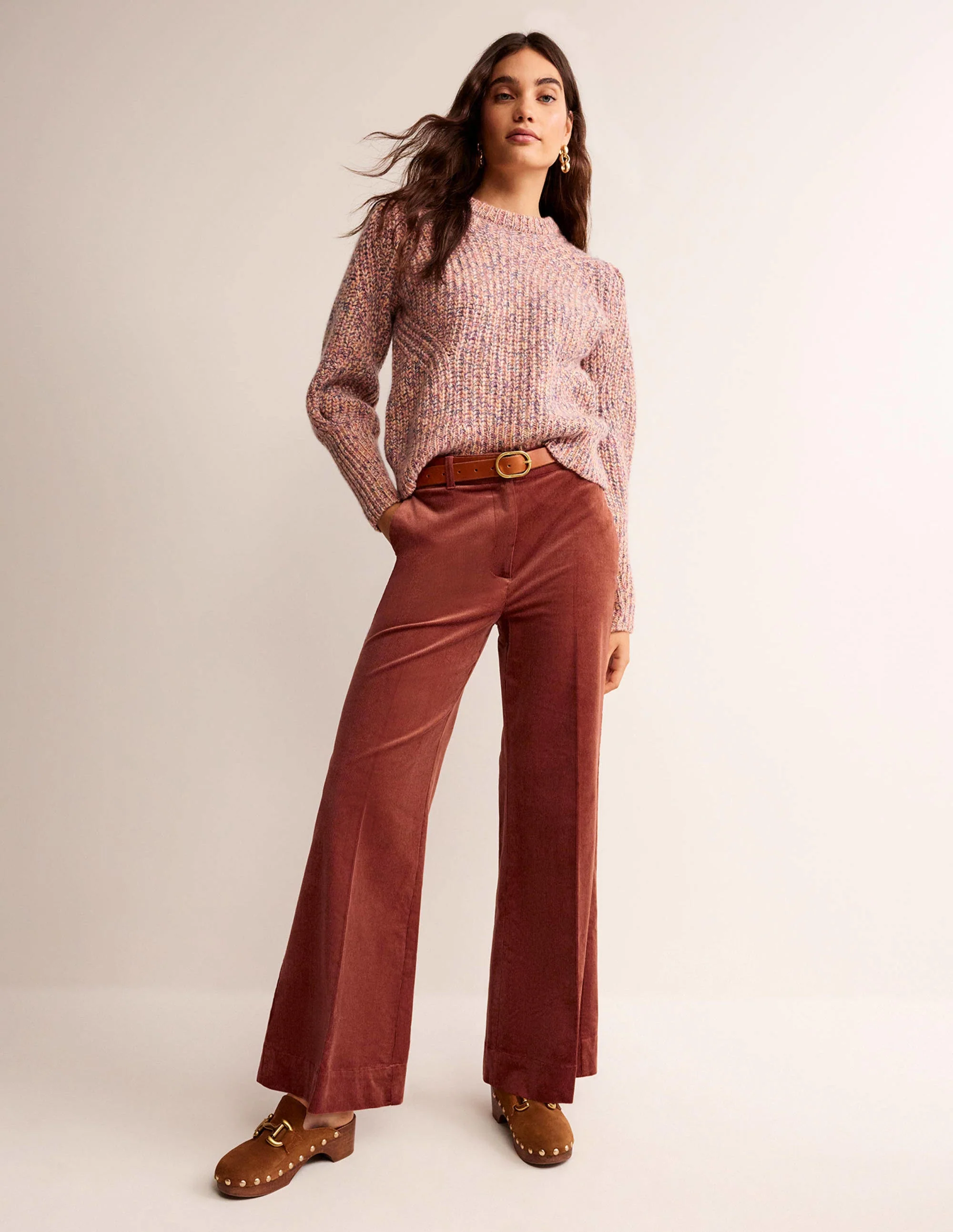 Wide-Leg Corduroy Pants-Red Oak