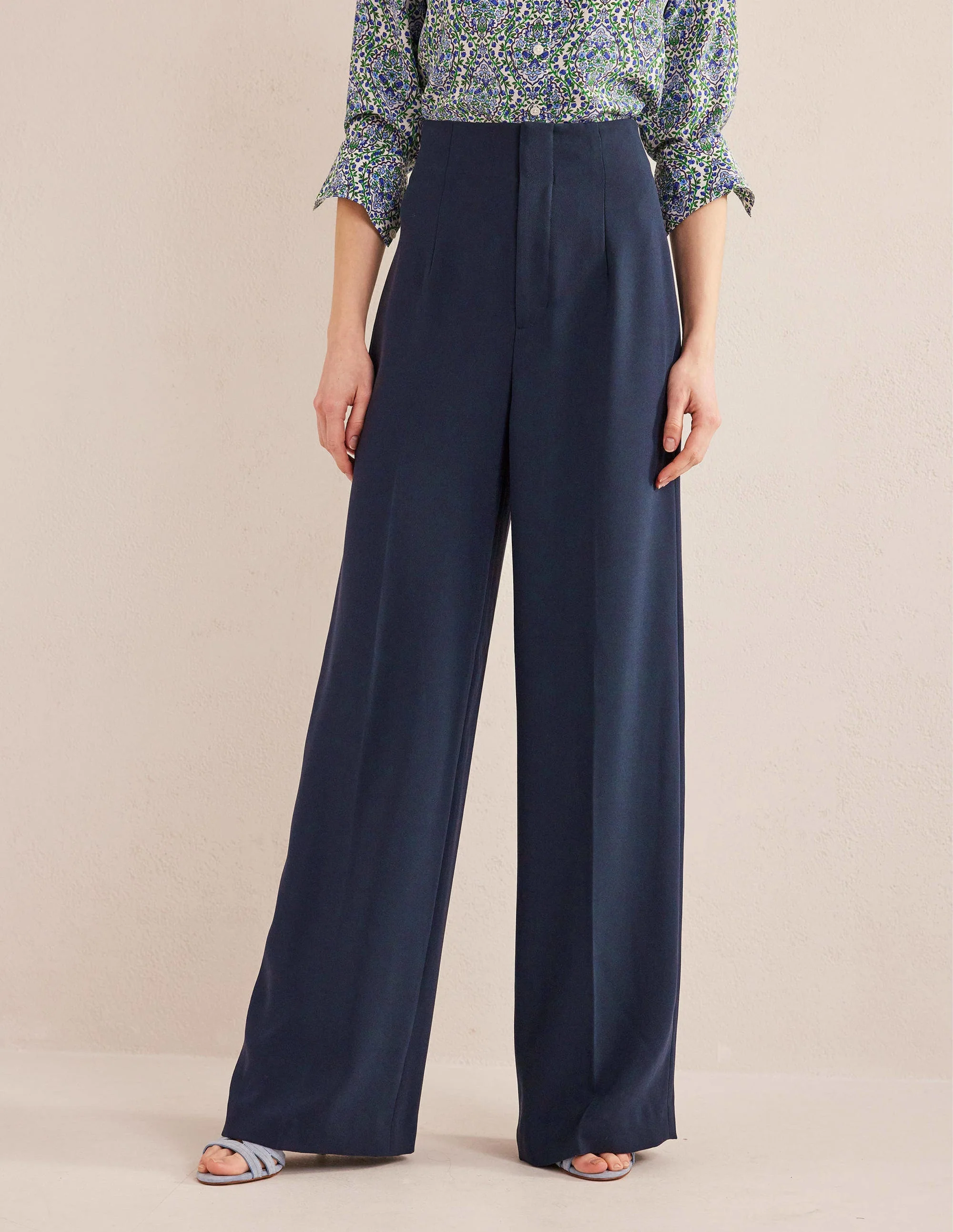 Wide Leg Crepe Pants-Navy - Image 4