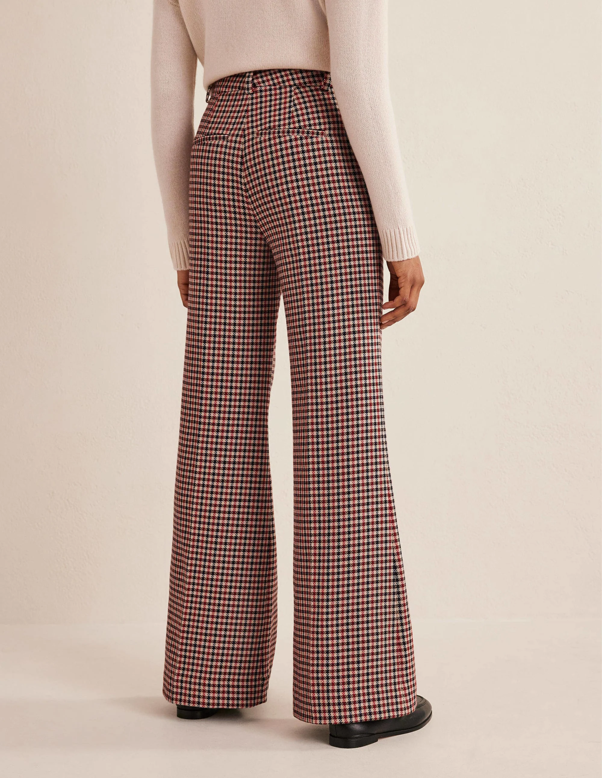 Wide Leg Flared Check Pants-Check - Image 3