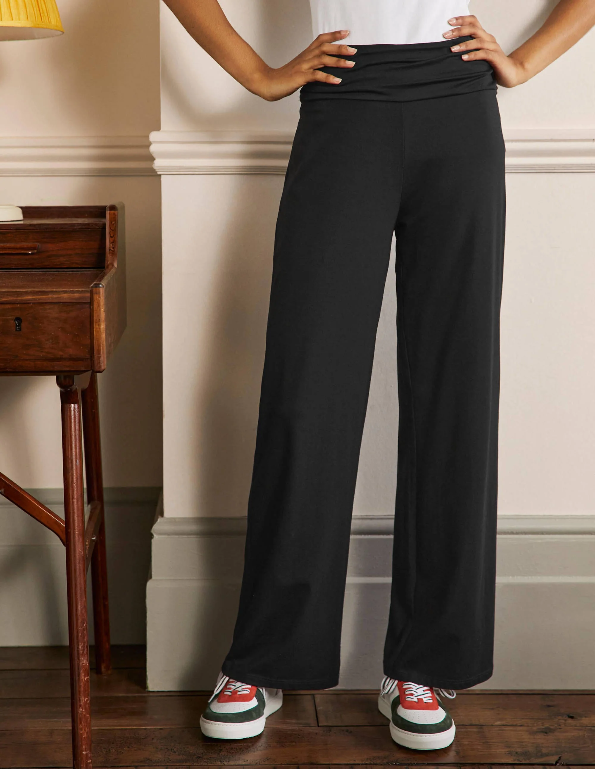 Wide Leg Jersey Pants-Black - Image 4