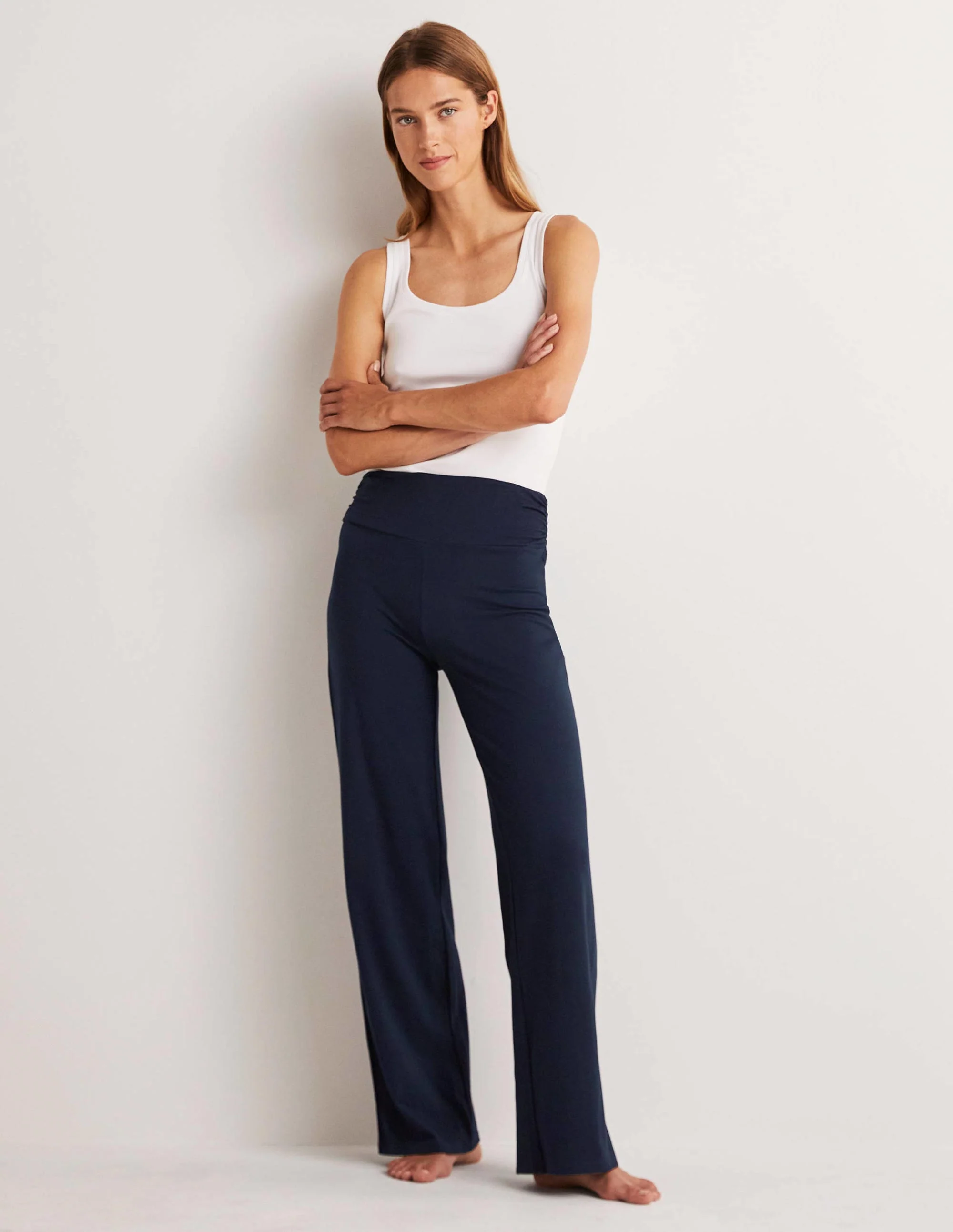 Wide Leg Jersey Pants-Navy