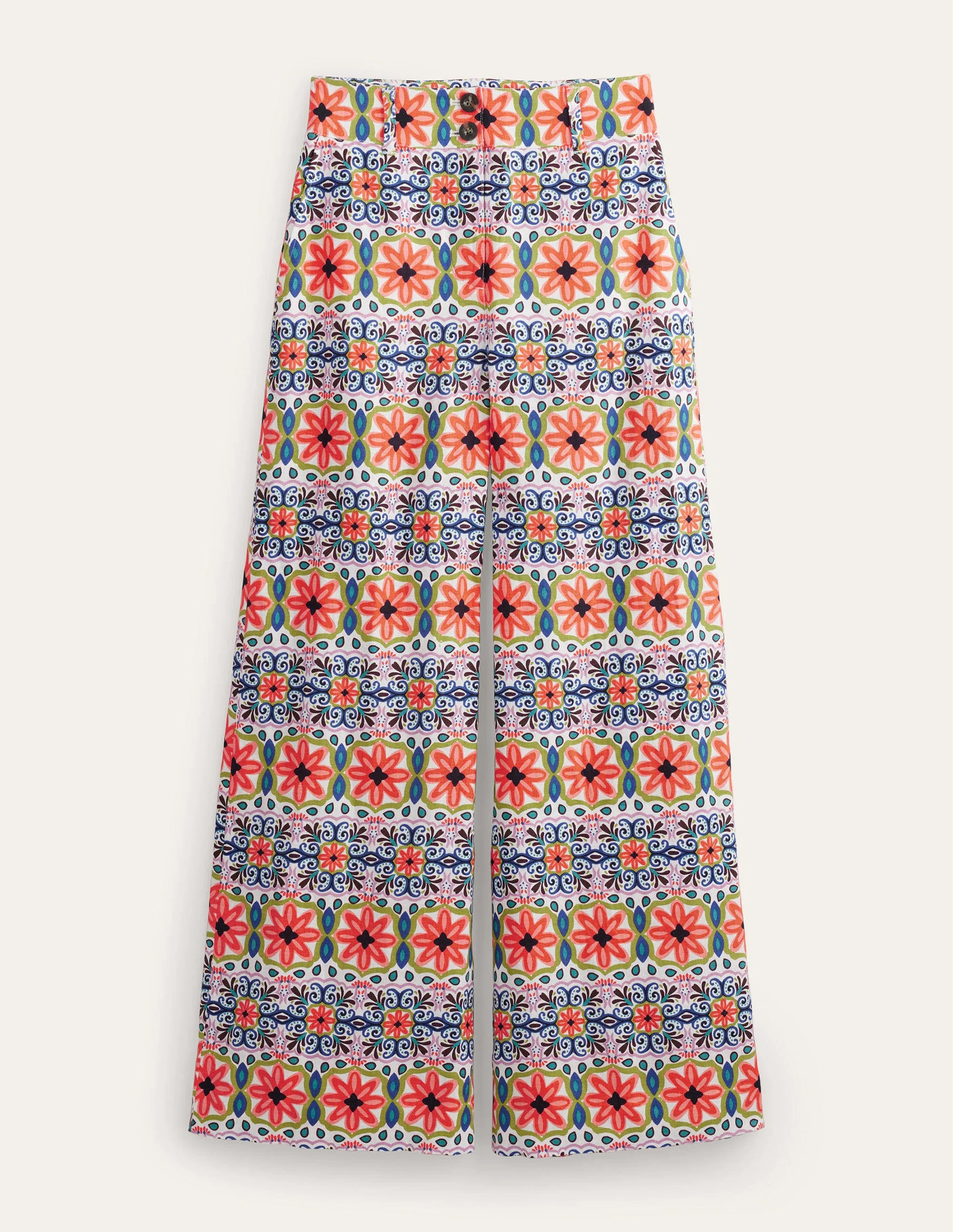 Wide Leg Printed Linen Pants-Multi, Tapestry Stripe - Image 7