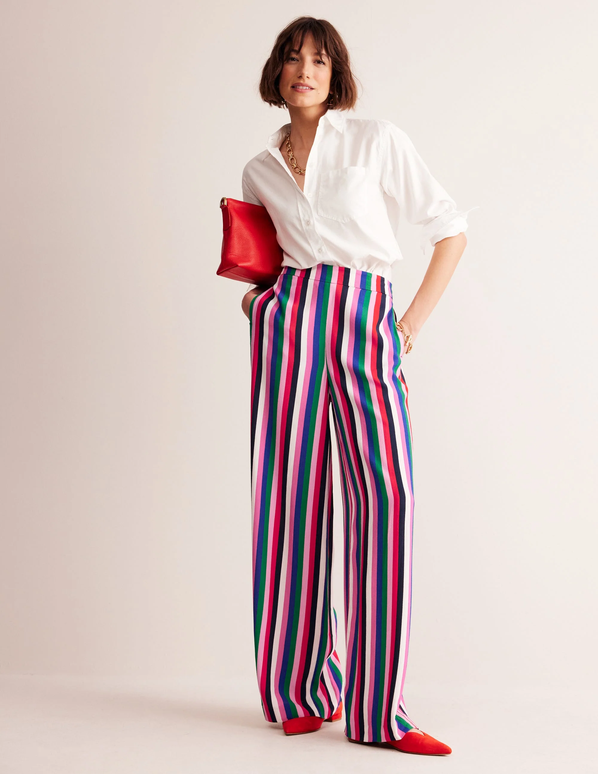 Wide Leg Pull-on Pants-Rainbow Stripe