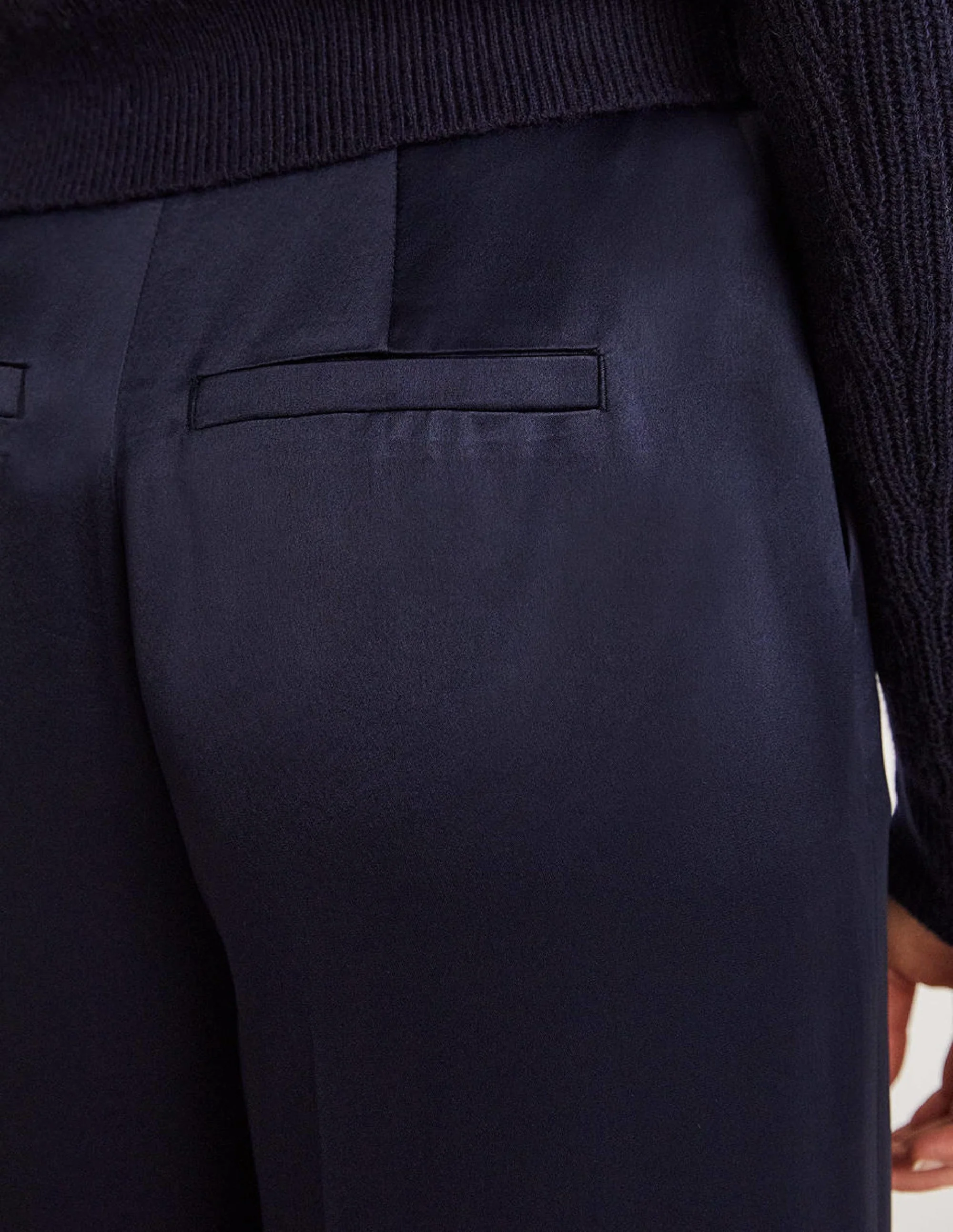 Wide Leg Satin Trousers-Navy Satin - Image 5