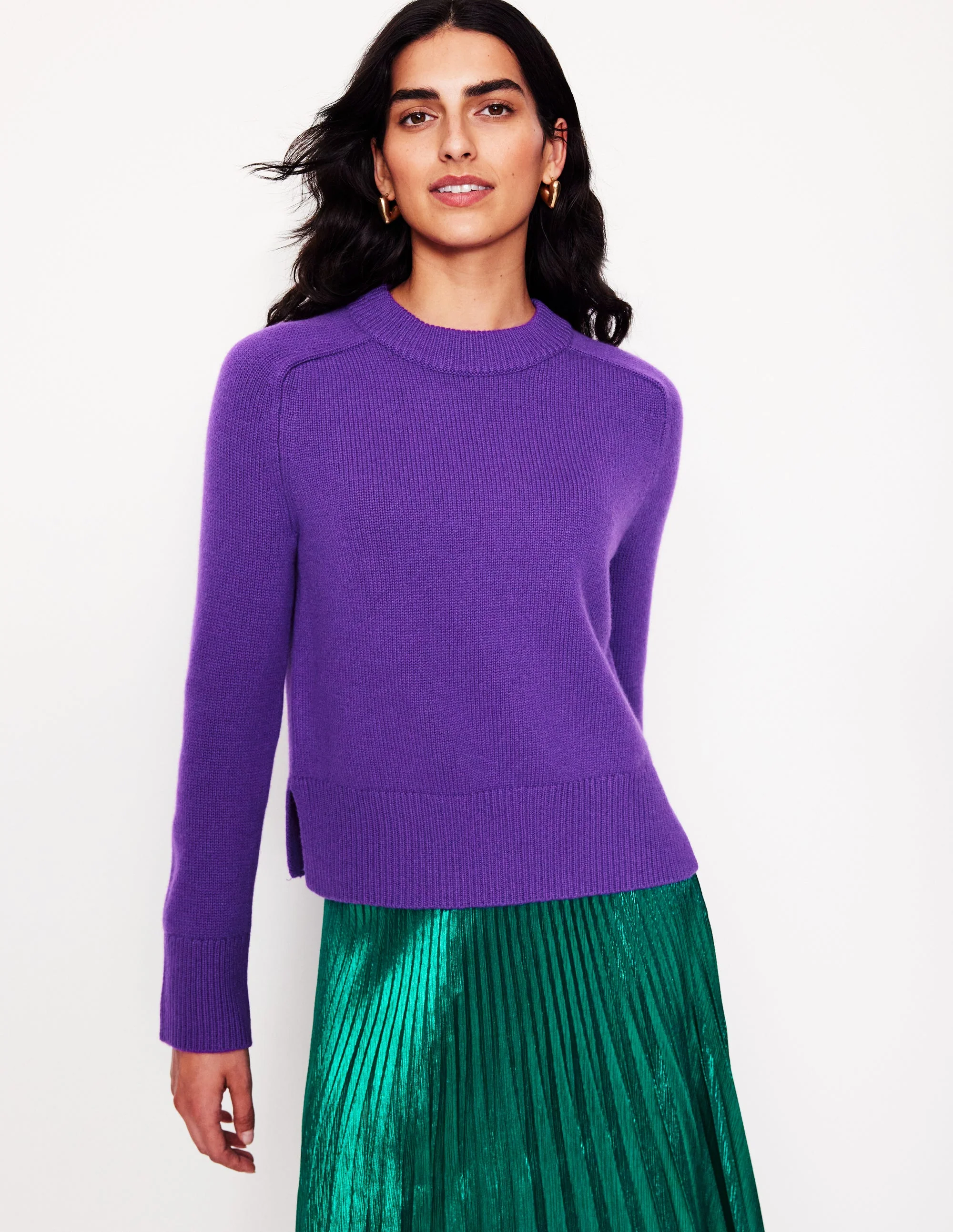 Wide Sleeve Cashmere Sweater-Ameythyst Purple