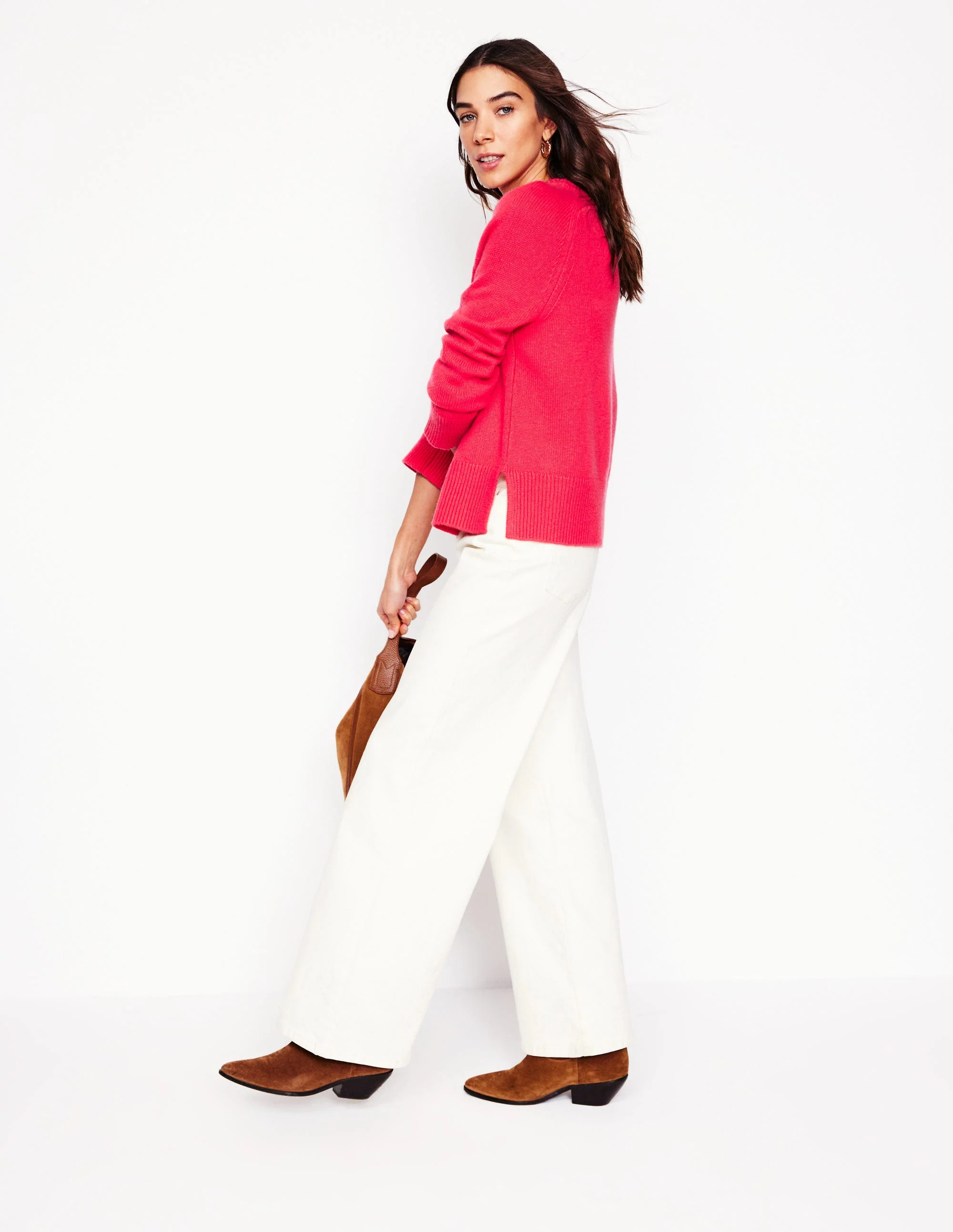 Wide Sleeve Cashmere Sweater-Camelia Pink - Image 4