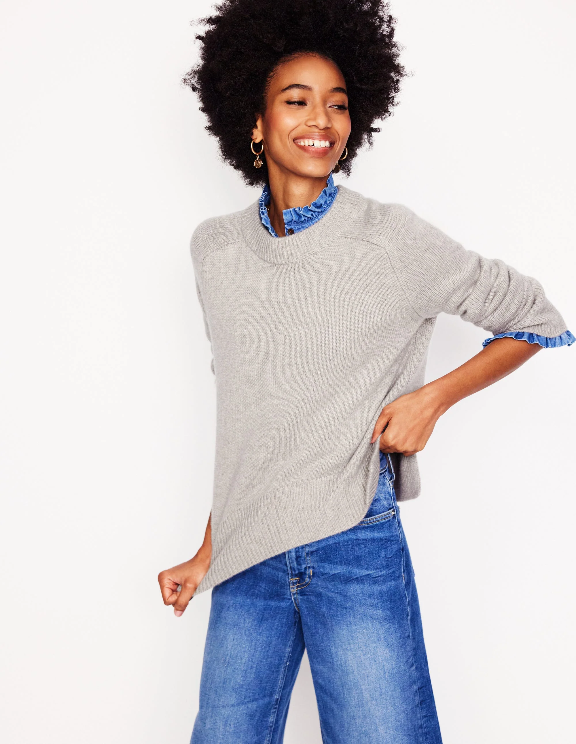 Wide Sleeve Cashmere Sweater-Mink Melange - Image 2