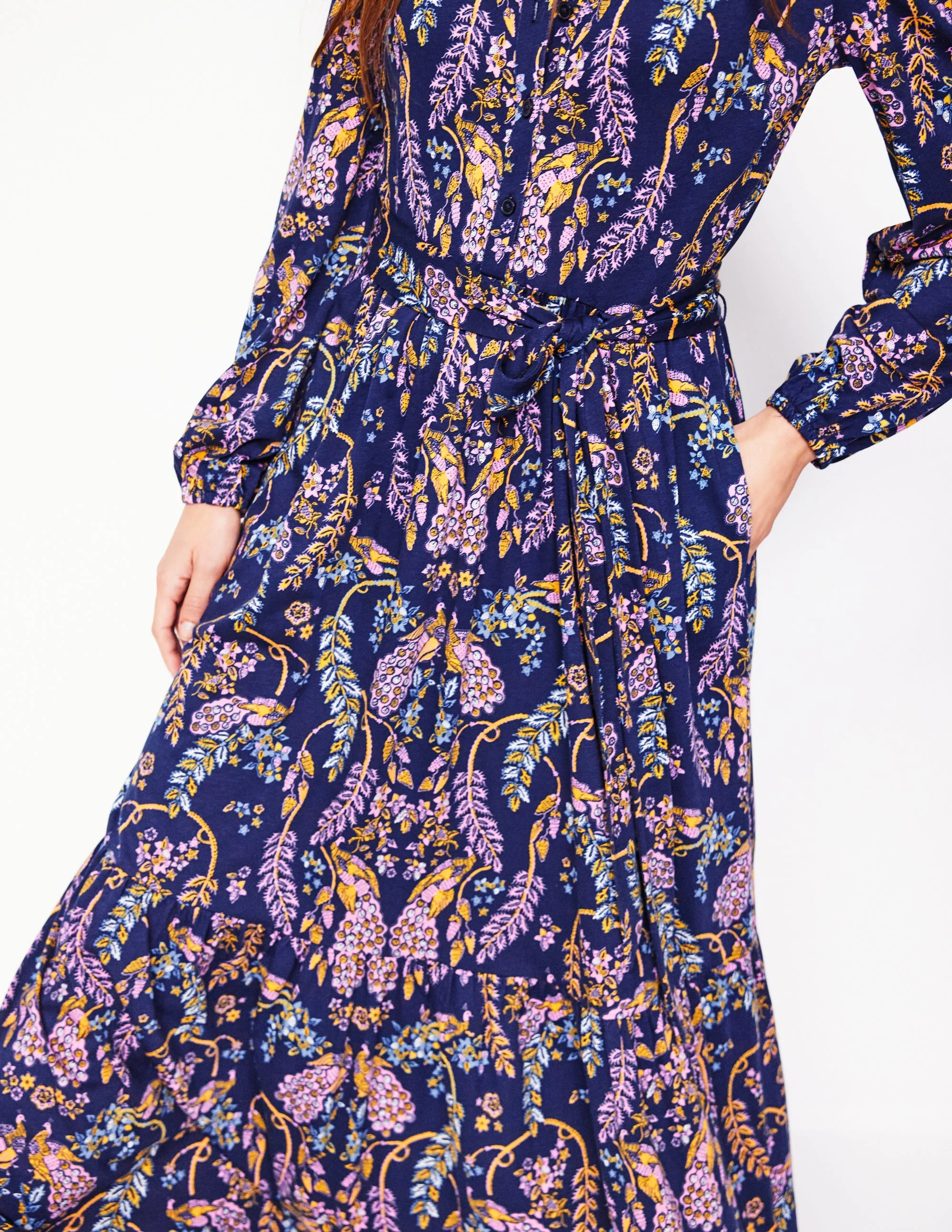 Willow Tiered Jersey Dress-French Navy,Enchanting Peacock - Image 2