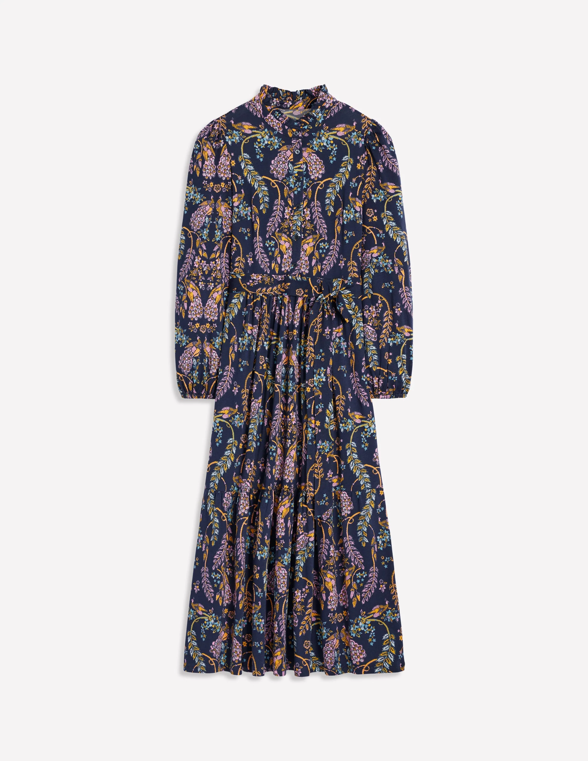 Willow Tiered Jersey Dress-French Navy,Enchanting Peacock - Image 6