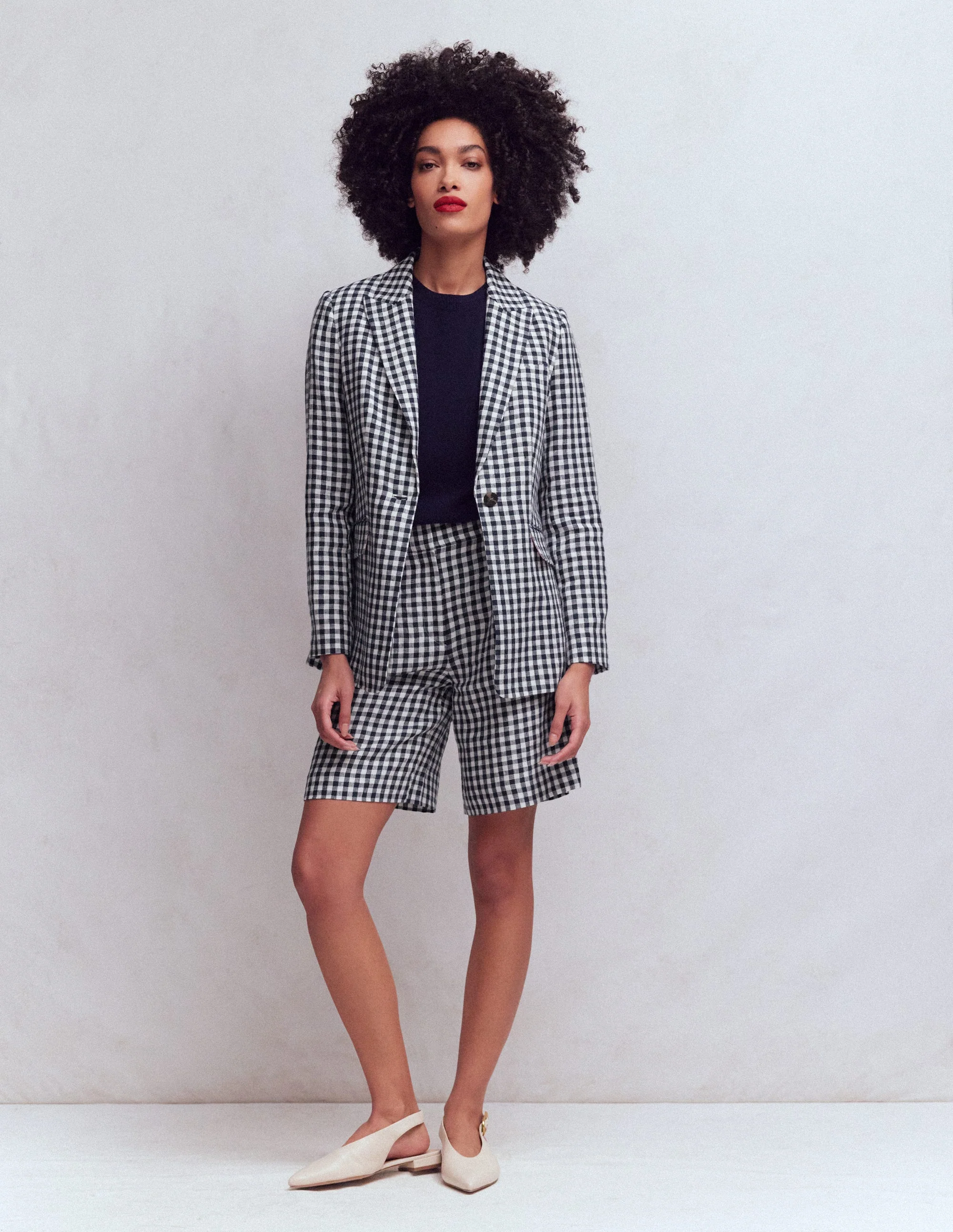 Woodbridge Linen Blazer-Navy, Ivory Gingham - Image 4