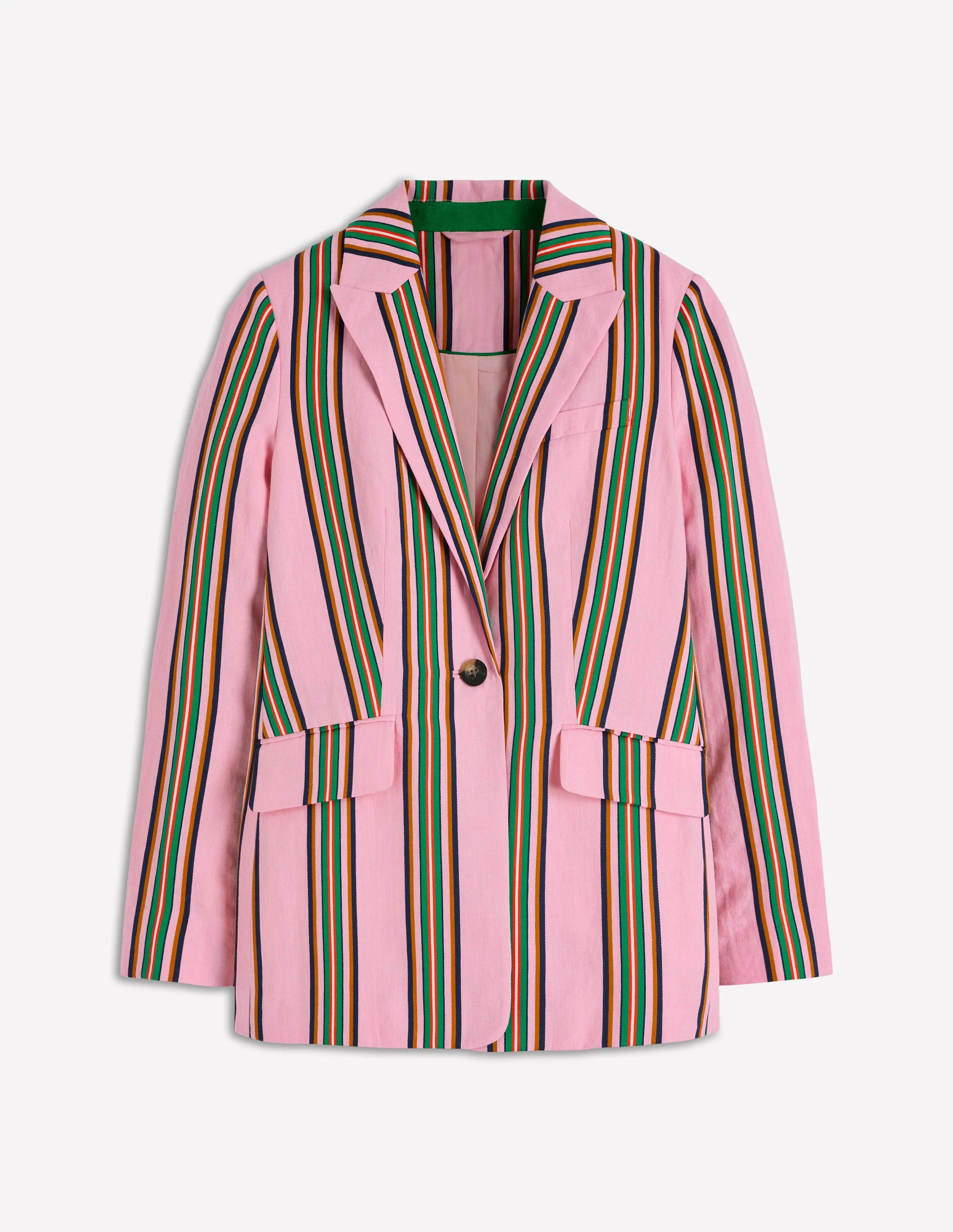 Woodbridge Linen Blazer-Pink, Rich Emerald Stripe - Image 8