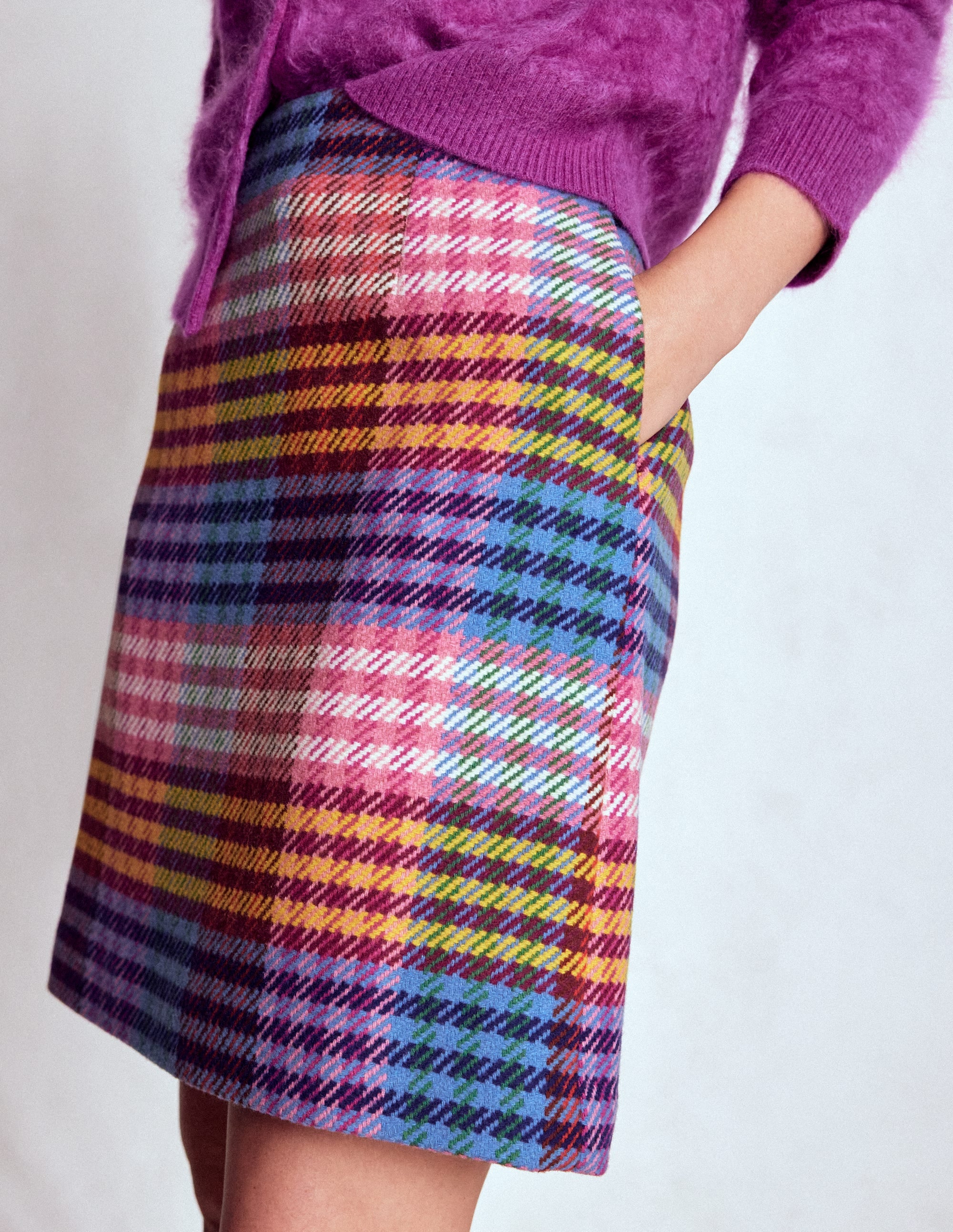 Wool A-Line Skirt-Rainbow Blanket MultiGingham - Image 2