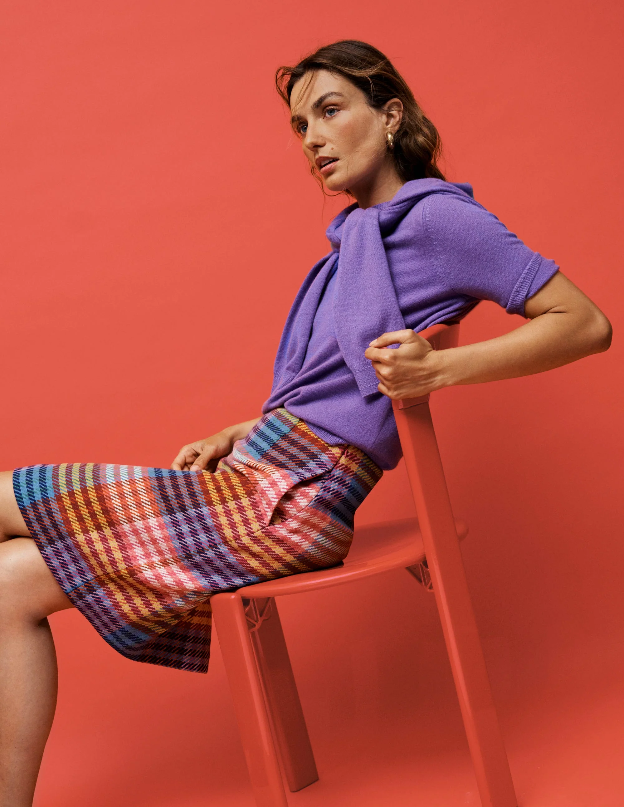 Wool A-Line Skirt-Rainbow Blanket MultiGingham - Image 7