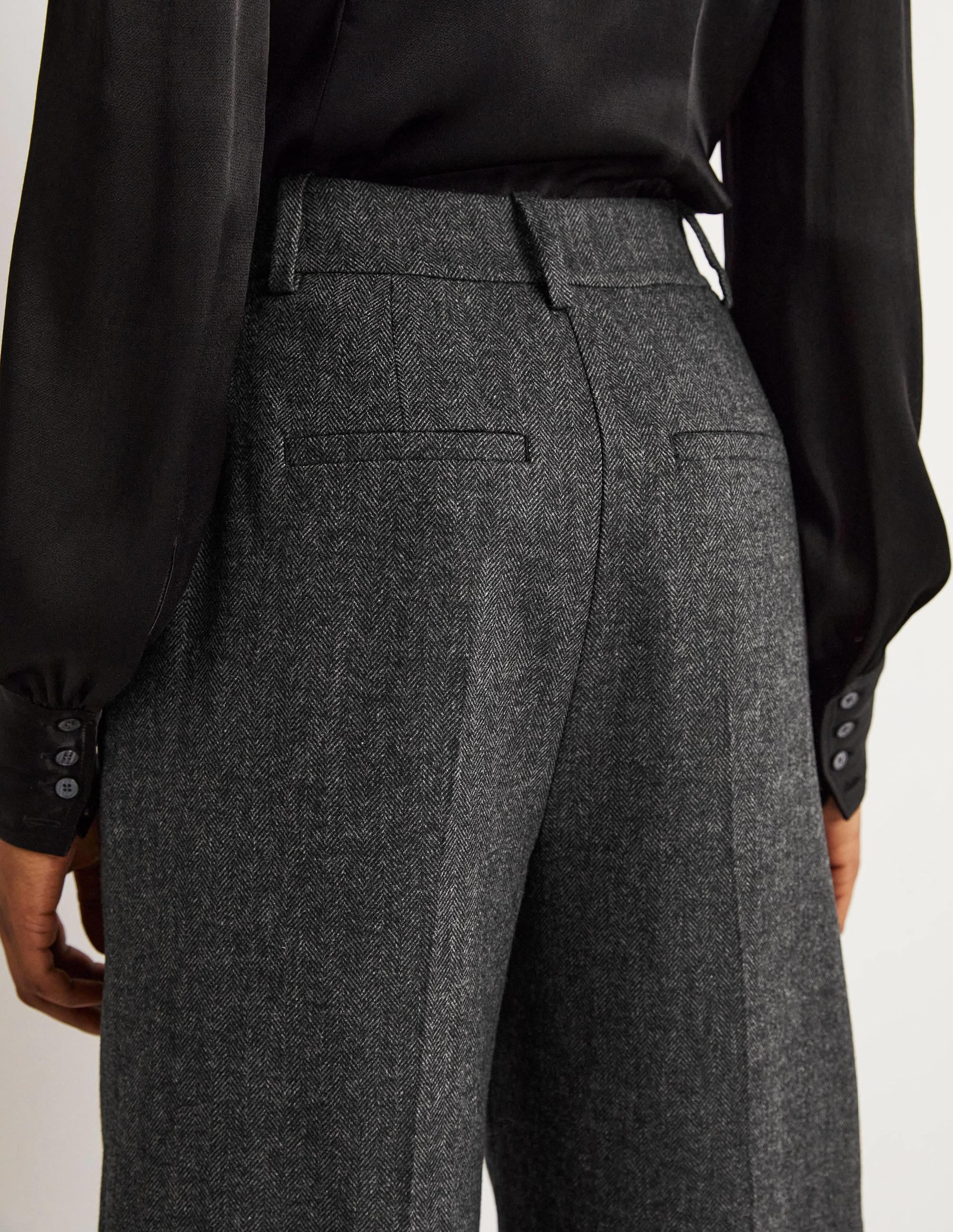 Wool Wide Leg Pants-Grey Herringbone - Image 5