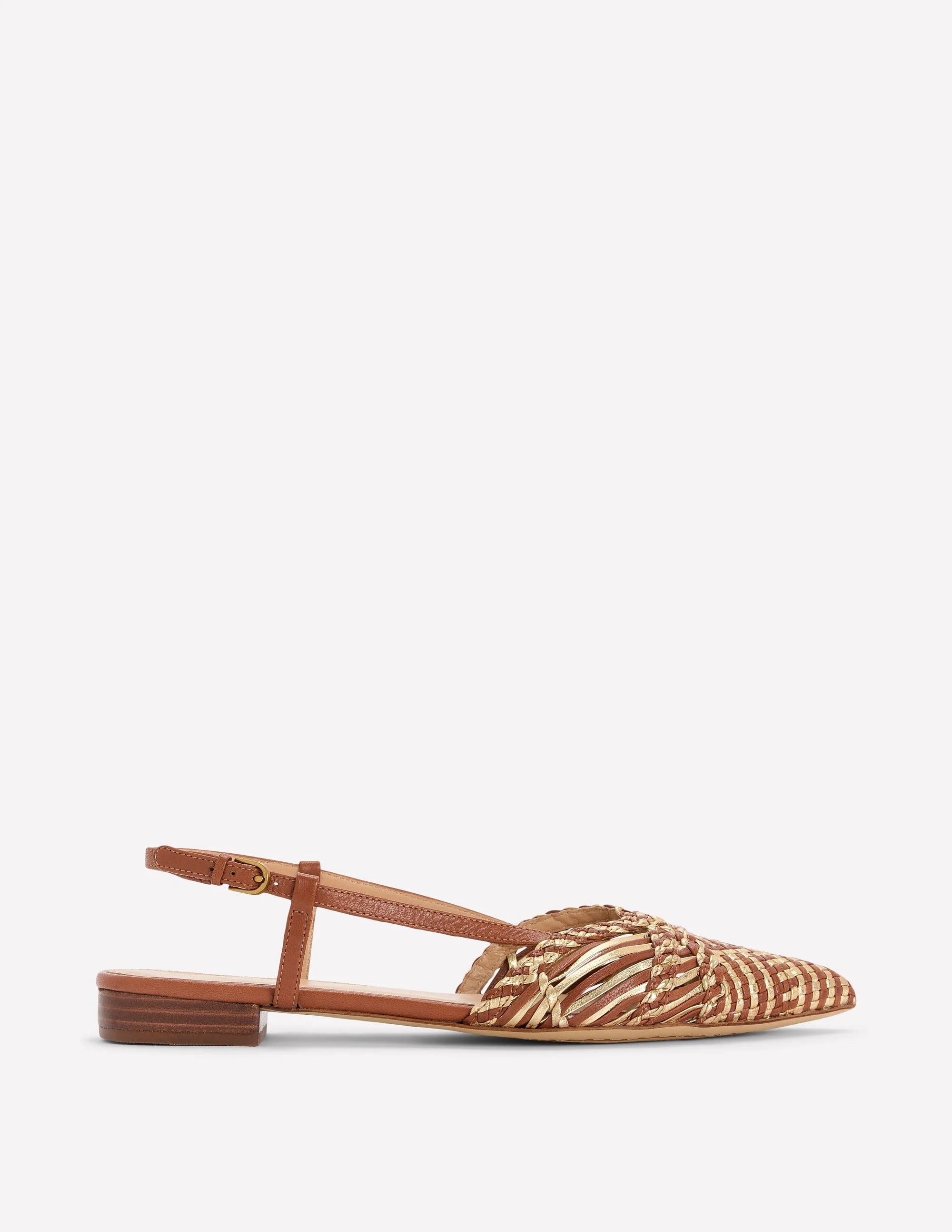 Woven Detail Pointed Flat-Tan/ Gold - Image 2