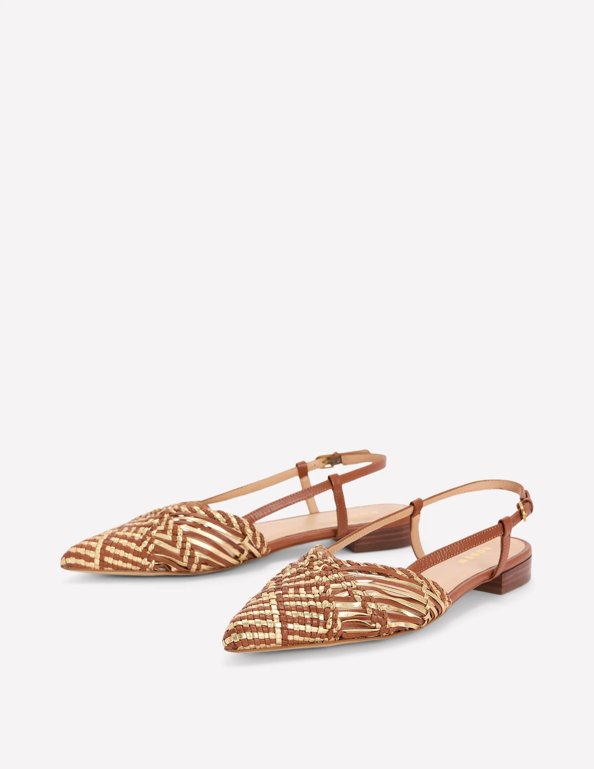 Woven Detail Pointed Flat-Tan/ Gold - Image 3
