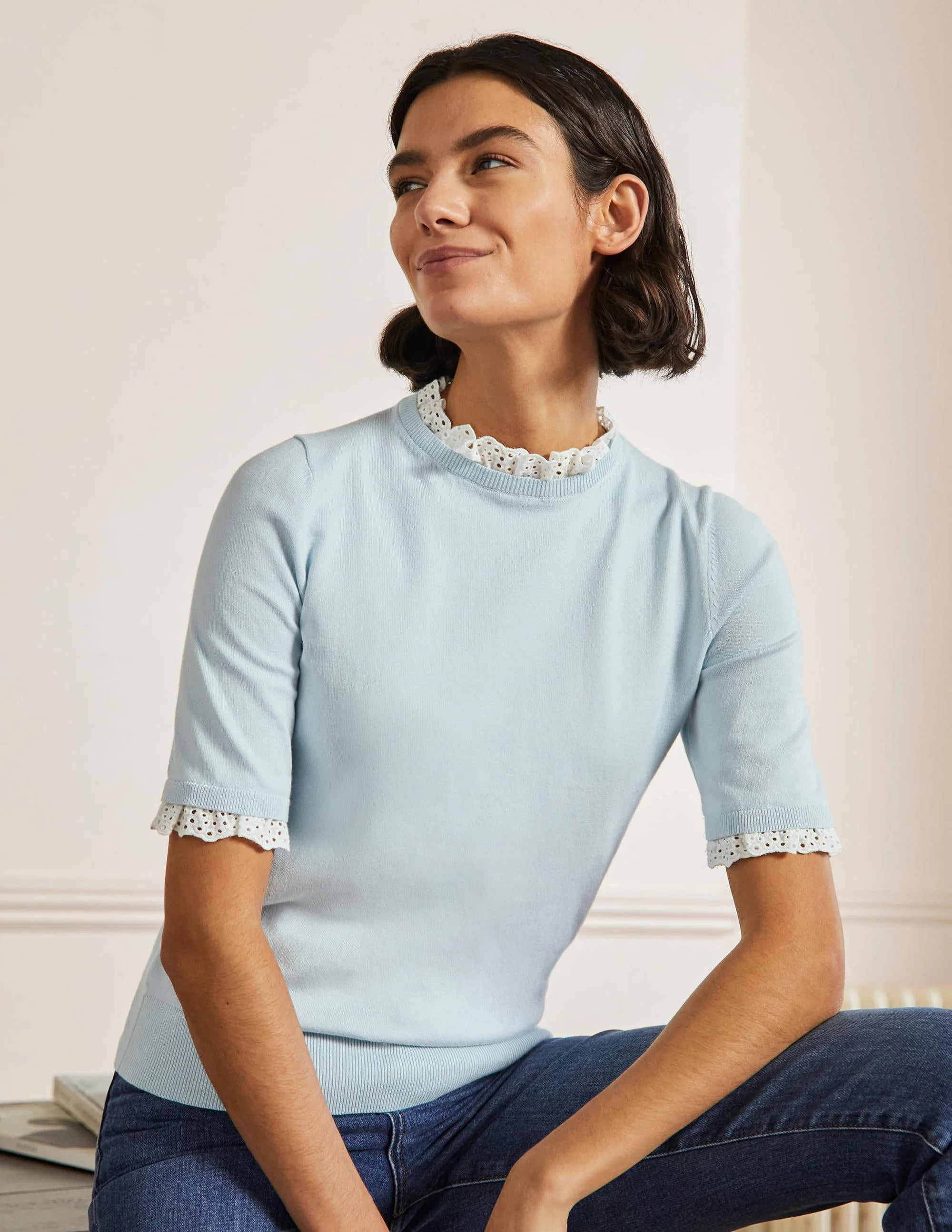 Woven Mix Knitted T-Shirt-Dawn Sky