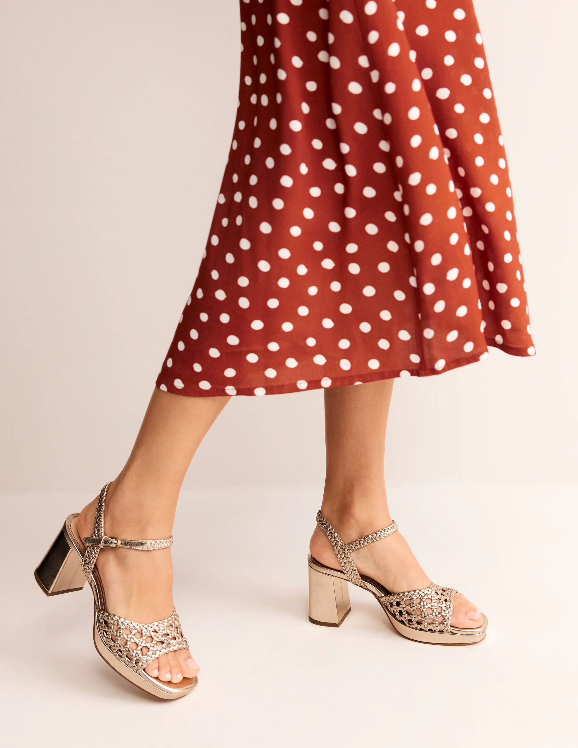 Woven Platform Sandals-Gold Metallic Leather - Image 2