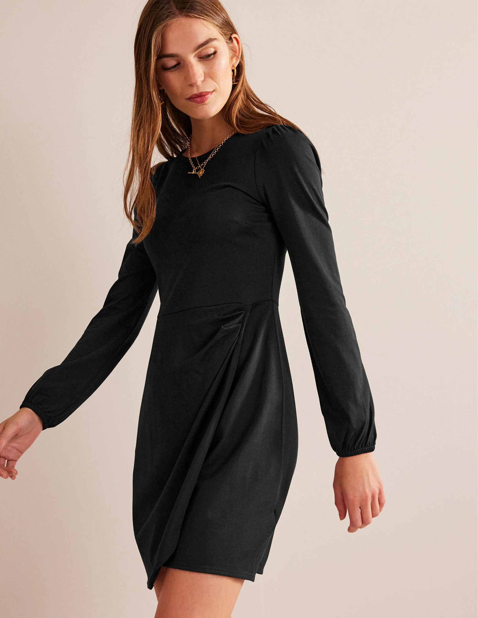 Wrap-Effect Jersey Mini Dress-Black