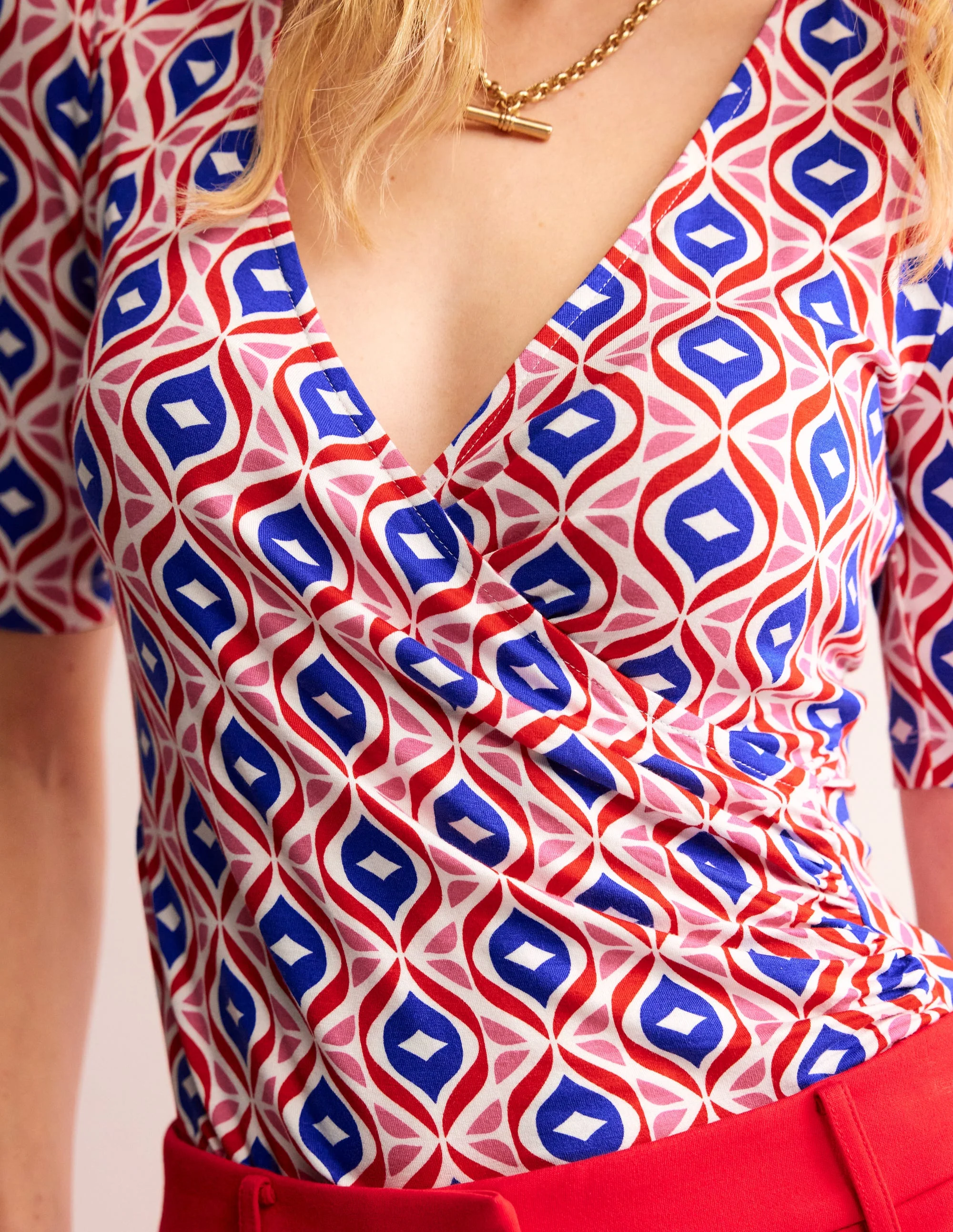 Wrap Front Jersey Top-Rubicondo, Diamond Wave - Image 2