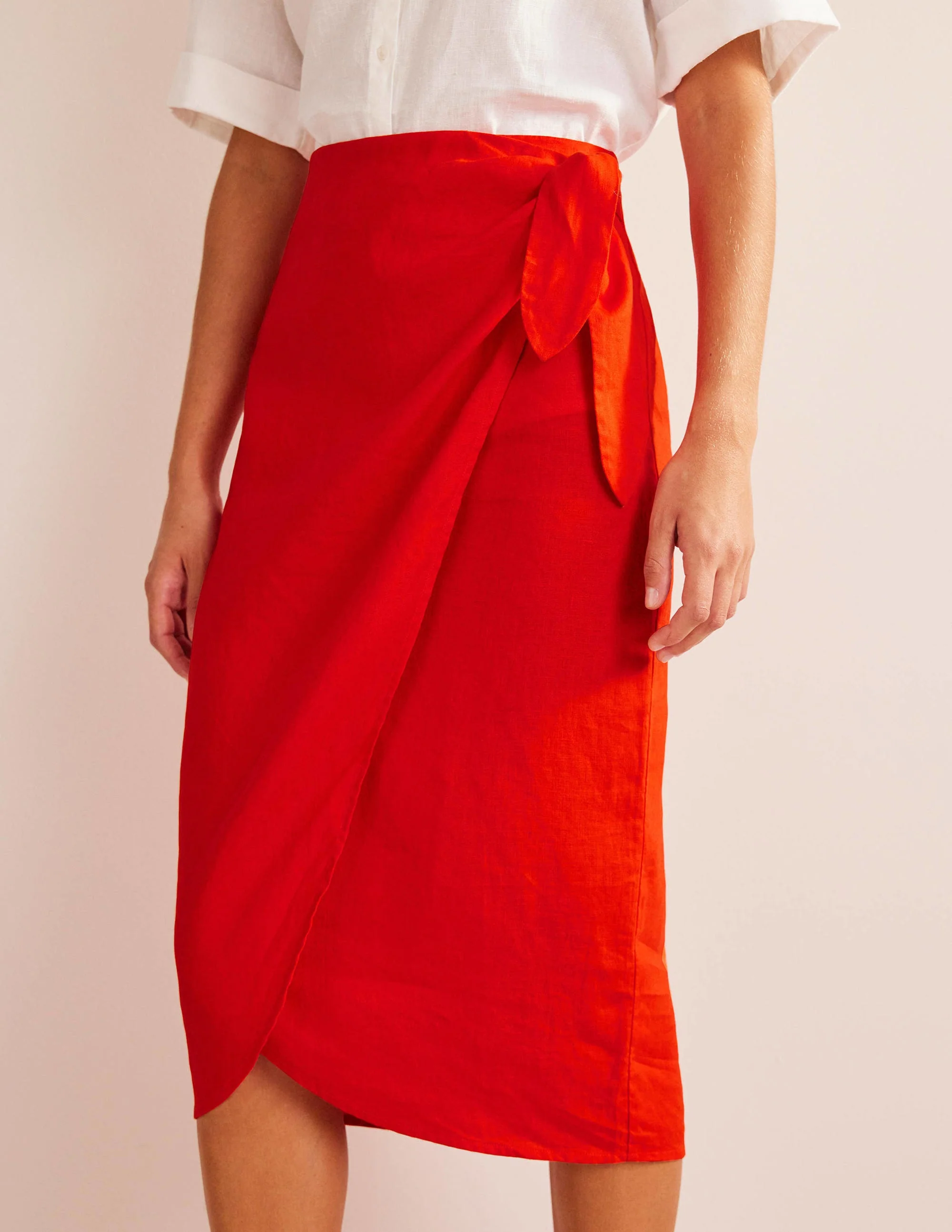 Wrap-Front Linen Midi Skirt-Orange Sunset - Image 2