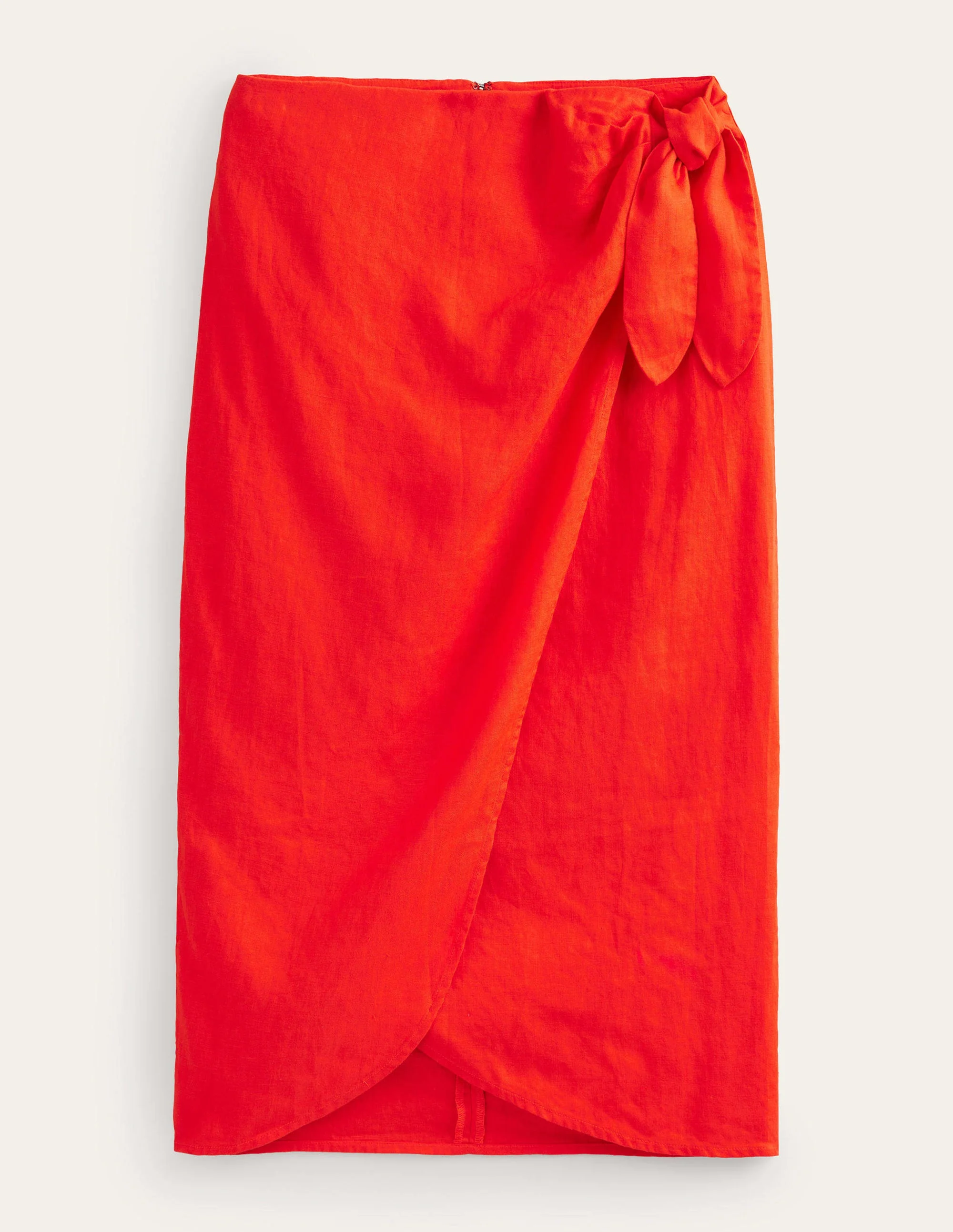 Wrap-Front Linen Midi Skirt-Orange Sunset - Image 6