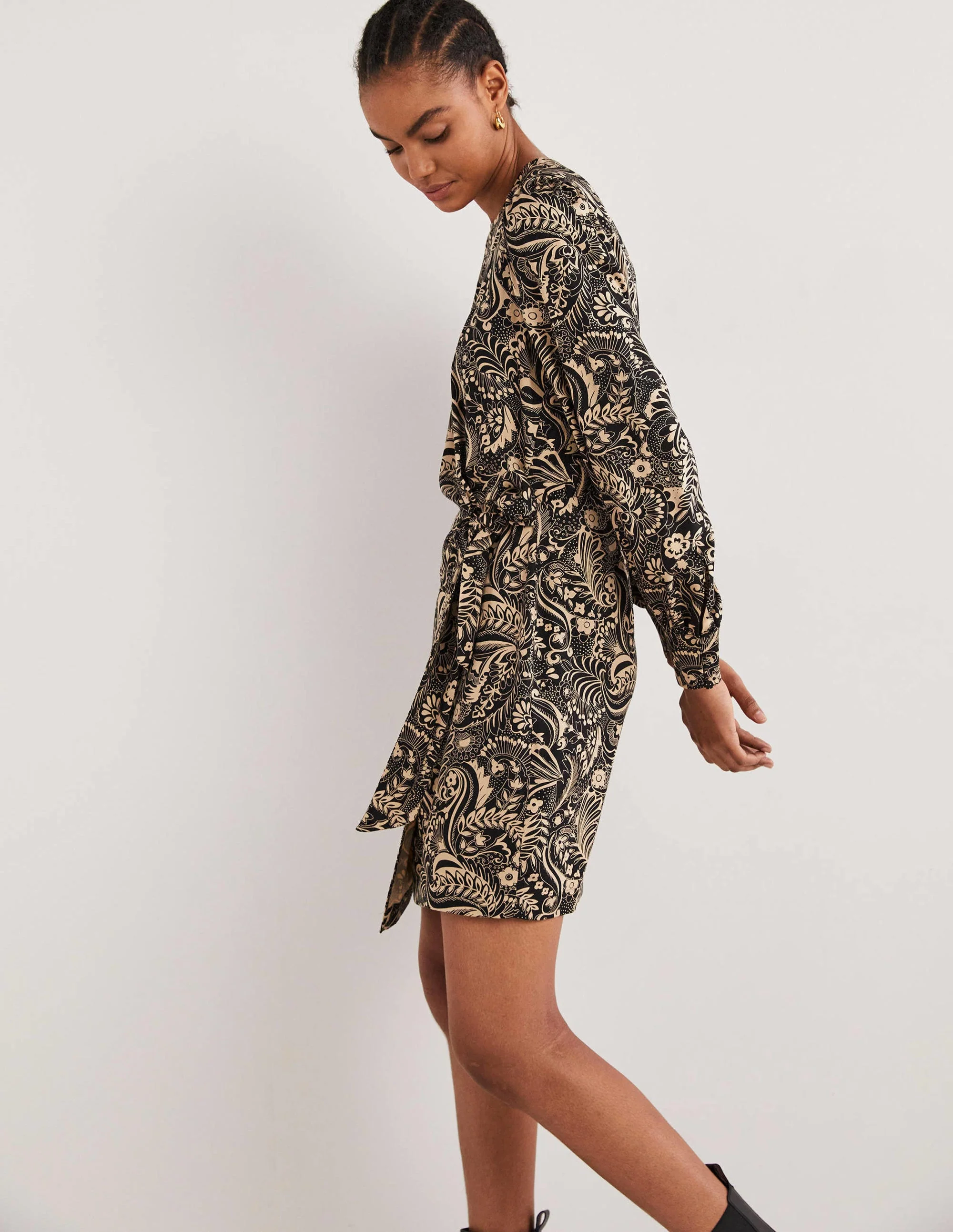 Wrap Skirt Mini Dress-Cornstalk, Paisley Dot - Image 5