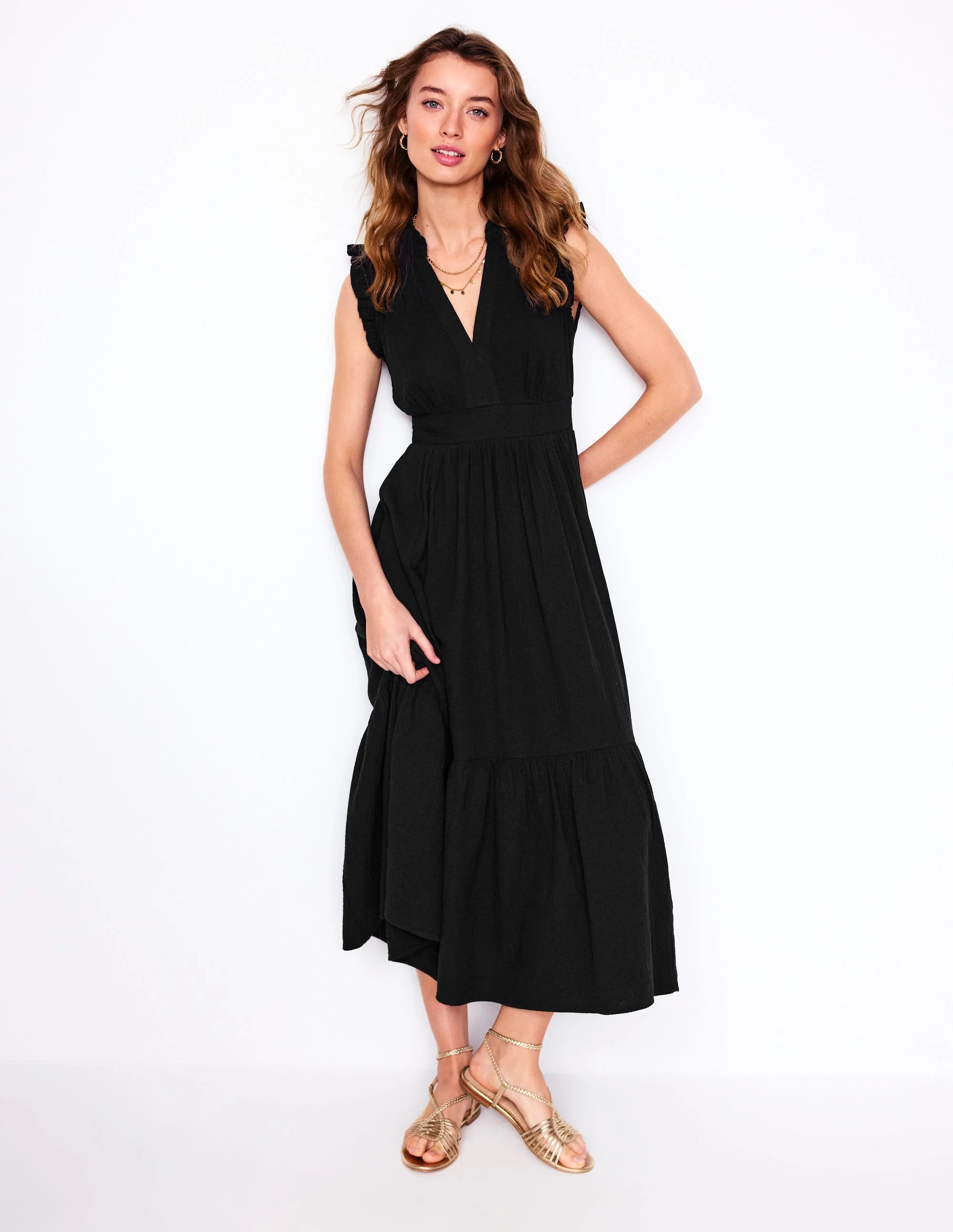 Wren Double Cloth Midi Dress-Black