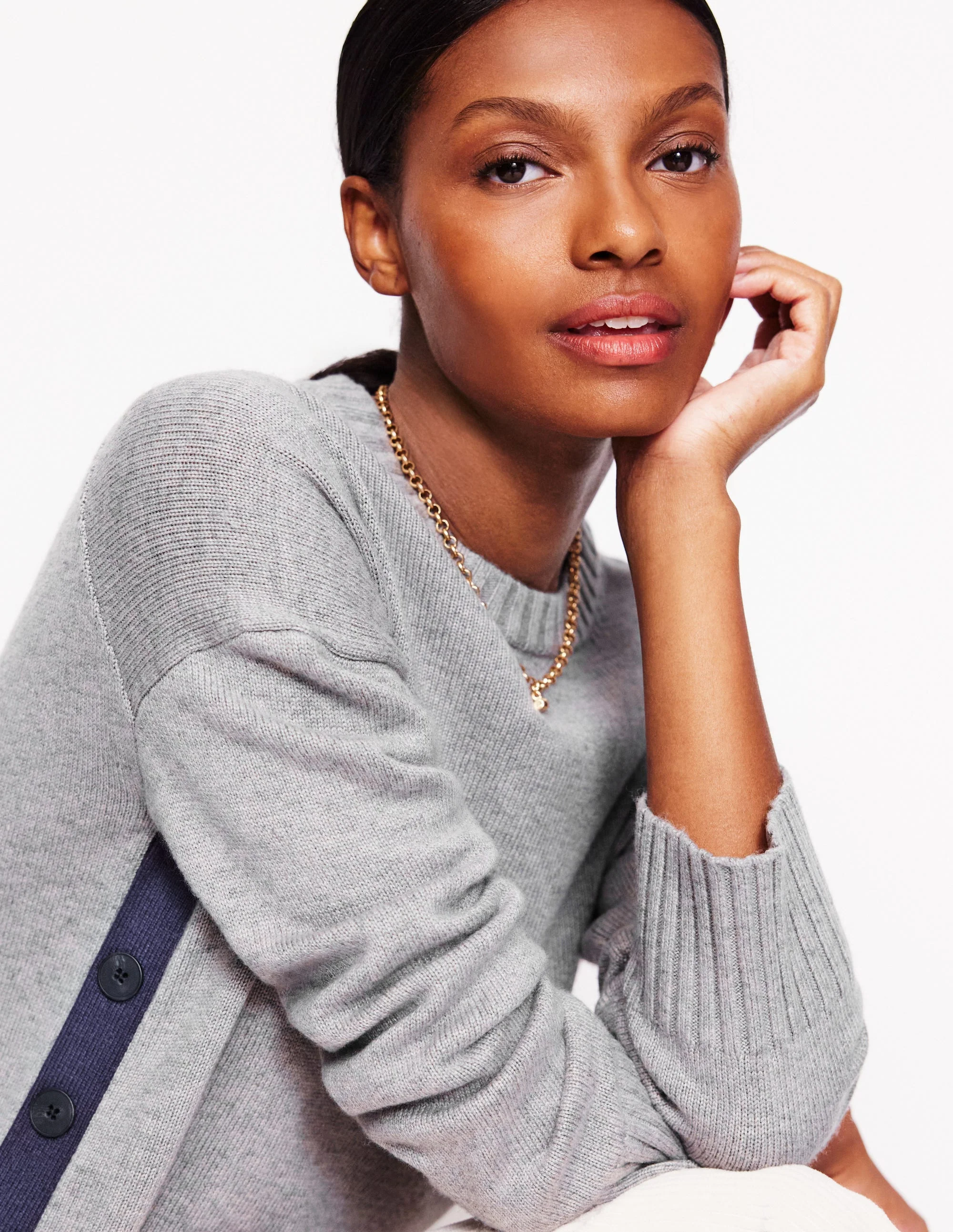 Zia Button Side Jumper-Mink Melange - Image 2
