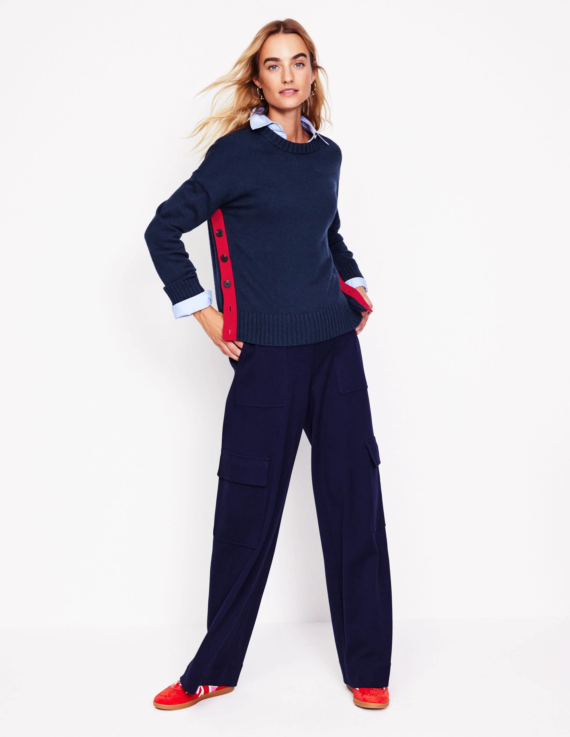 Zia Button Side Jumper-Navy - Image 4