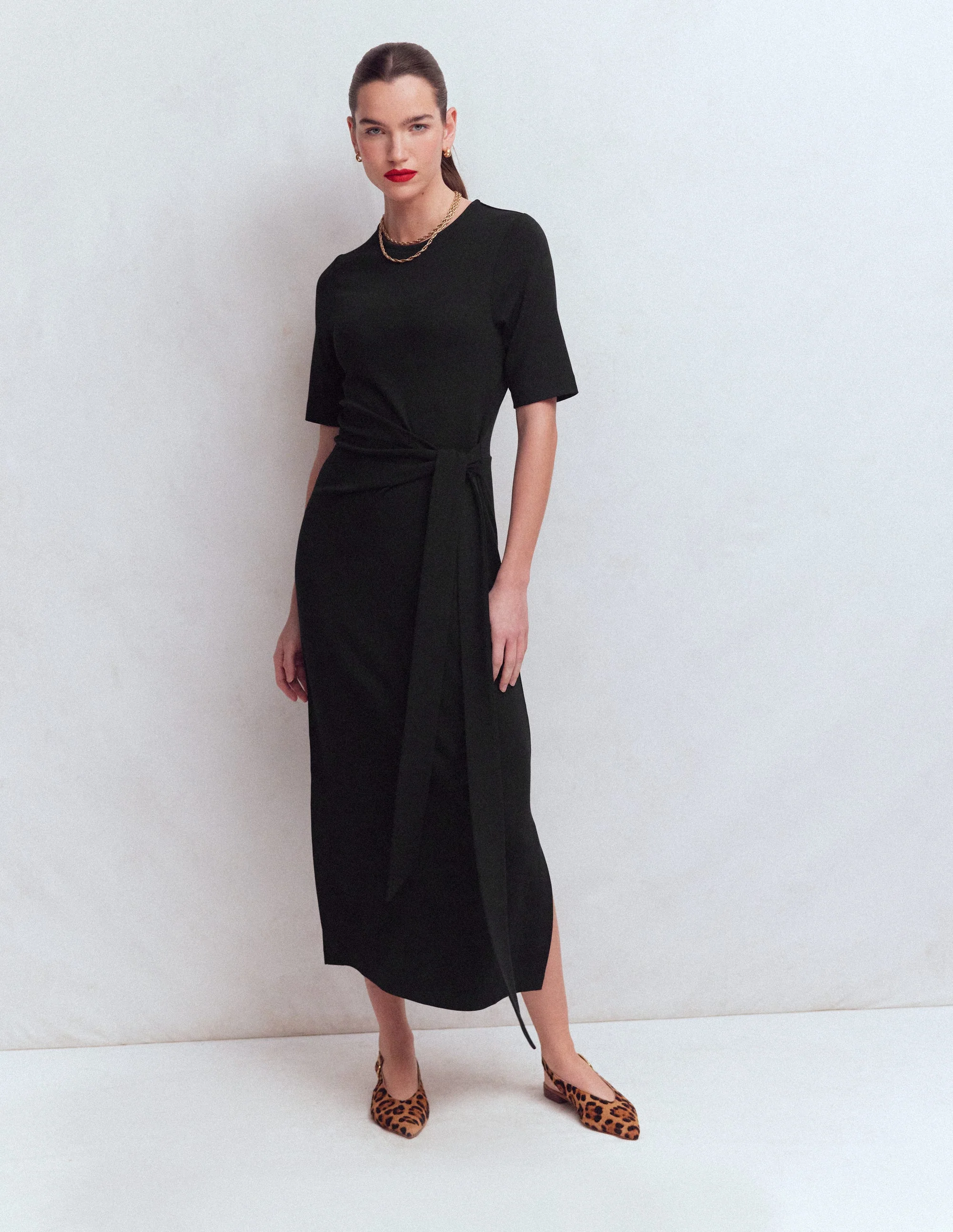 Zinnia Tie Jersey Midi Dress-Black - Image 4