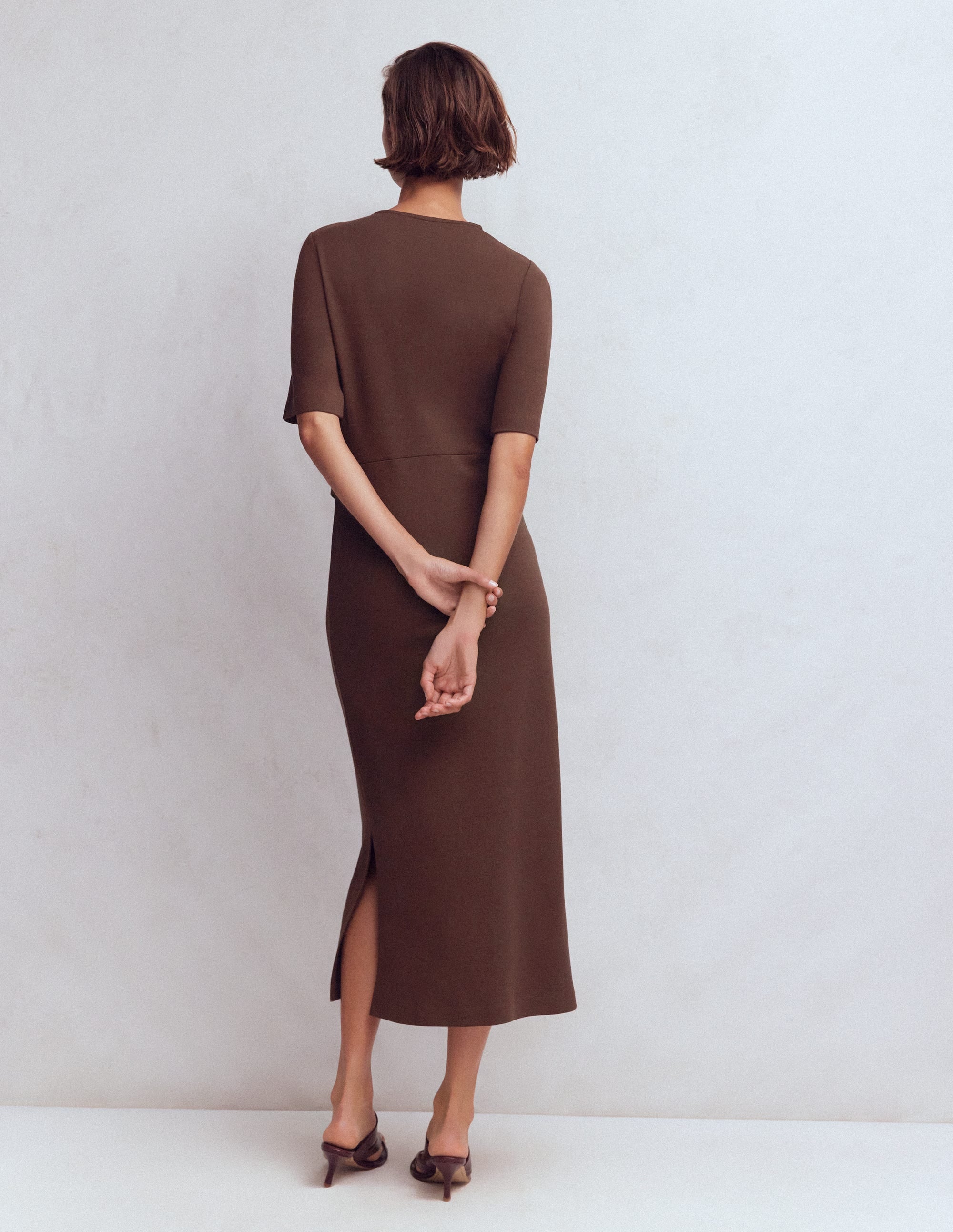 Zinnia Tie Jersey Midi Dress-Espresso - Image 3
