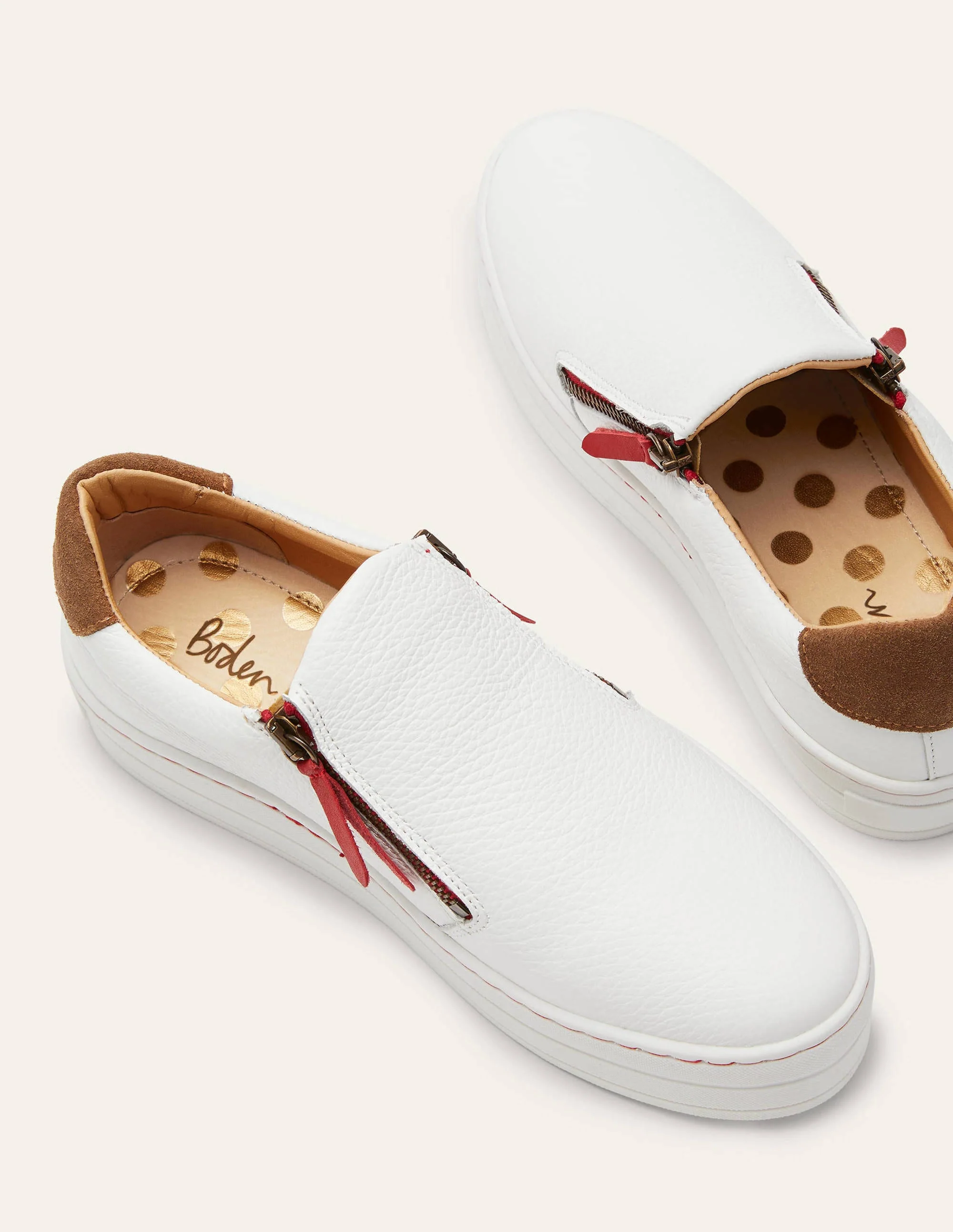 Zip Flatform Sneakers-White Leather