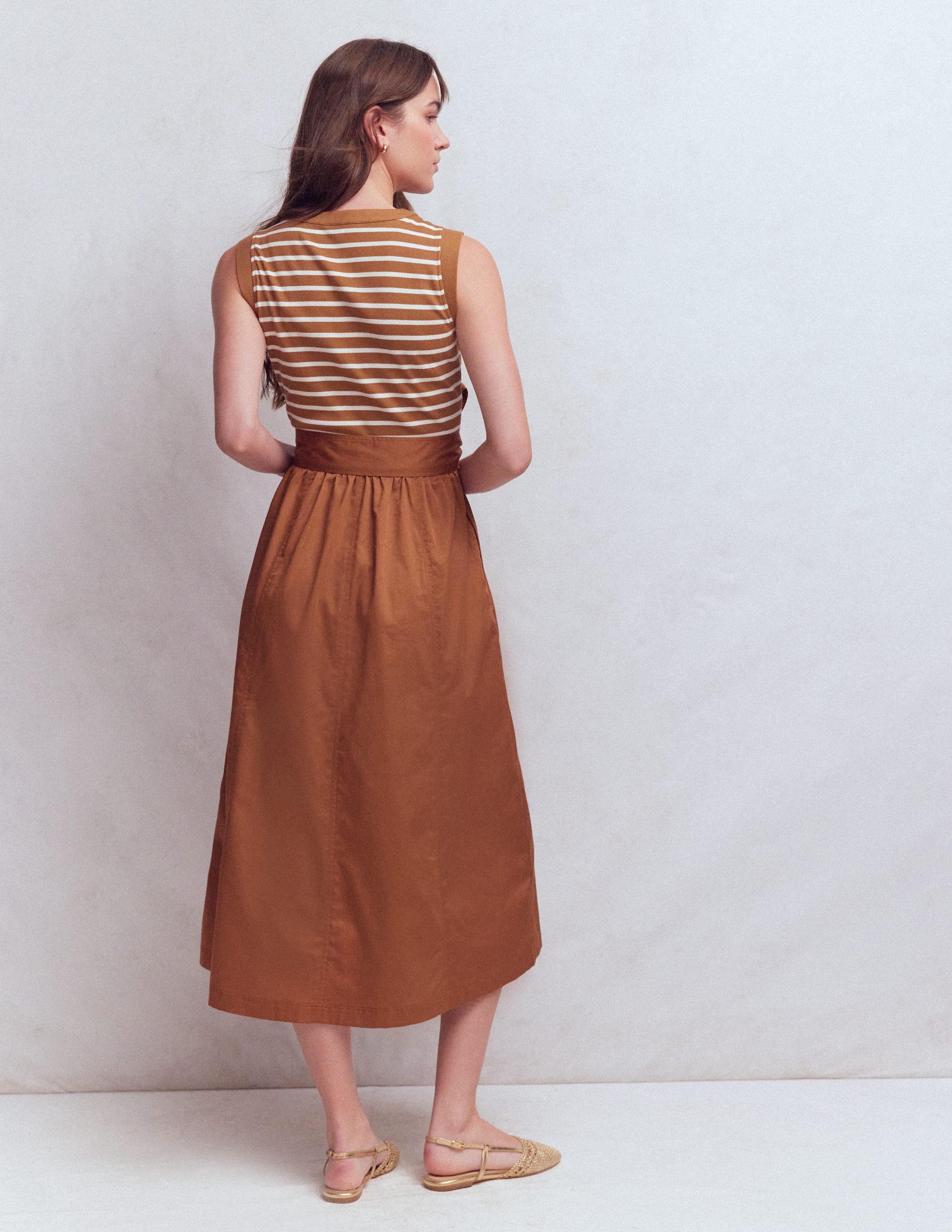 Zip-front Mix Media Dress-Ginger and Ivory Stripe - Image 3