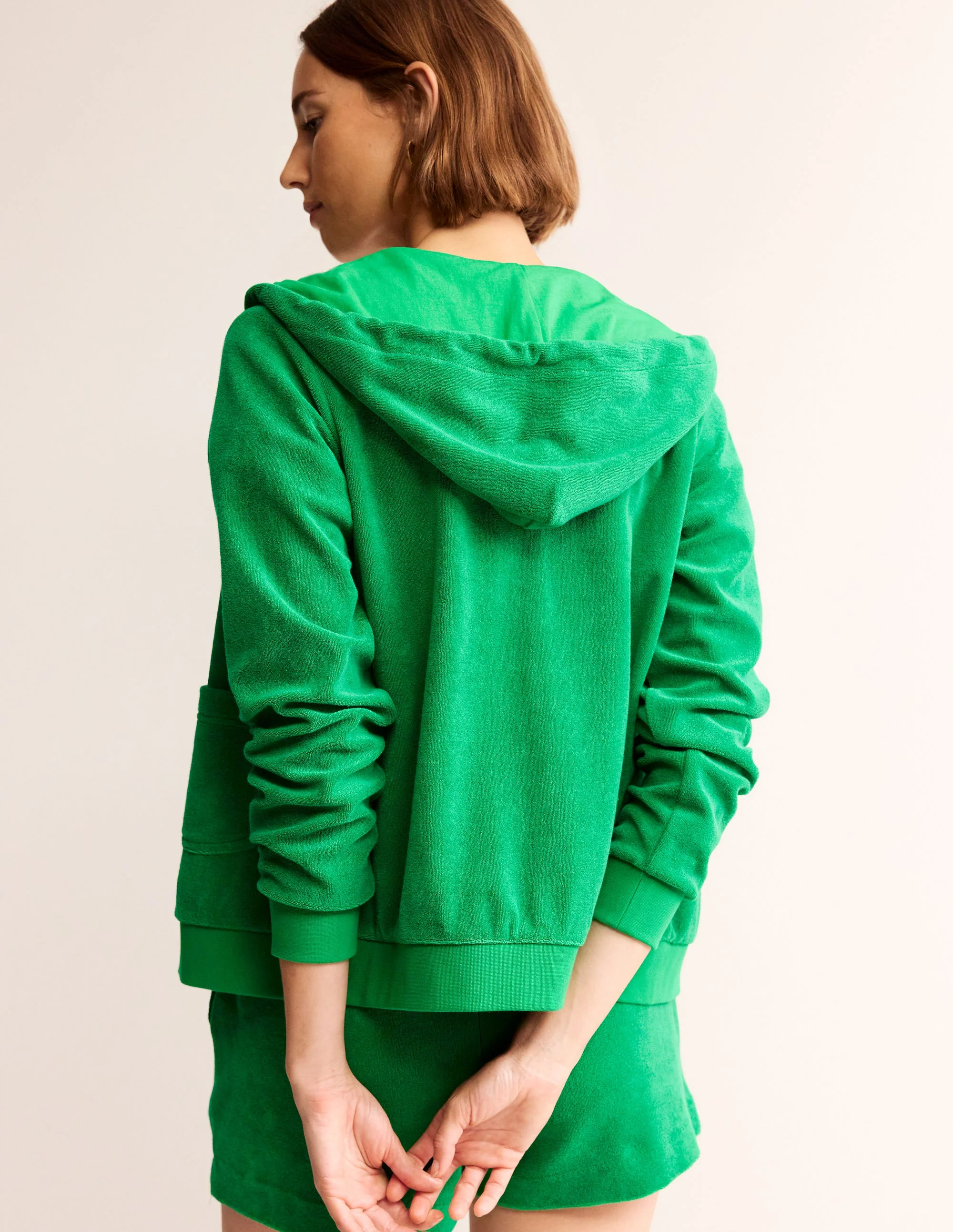 Zip Through Towelling Hoodie-Green Tambourine - Image 3