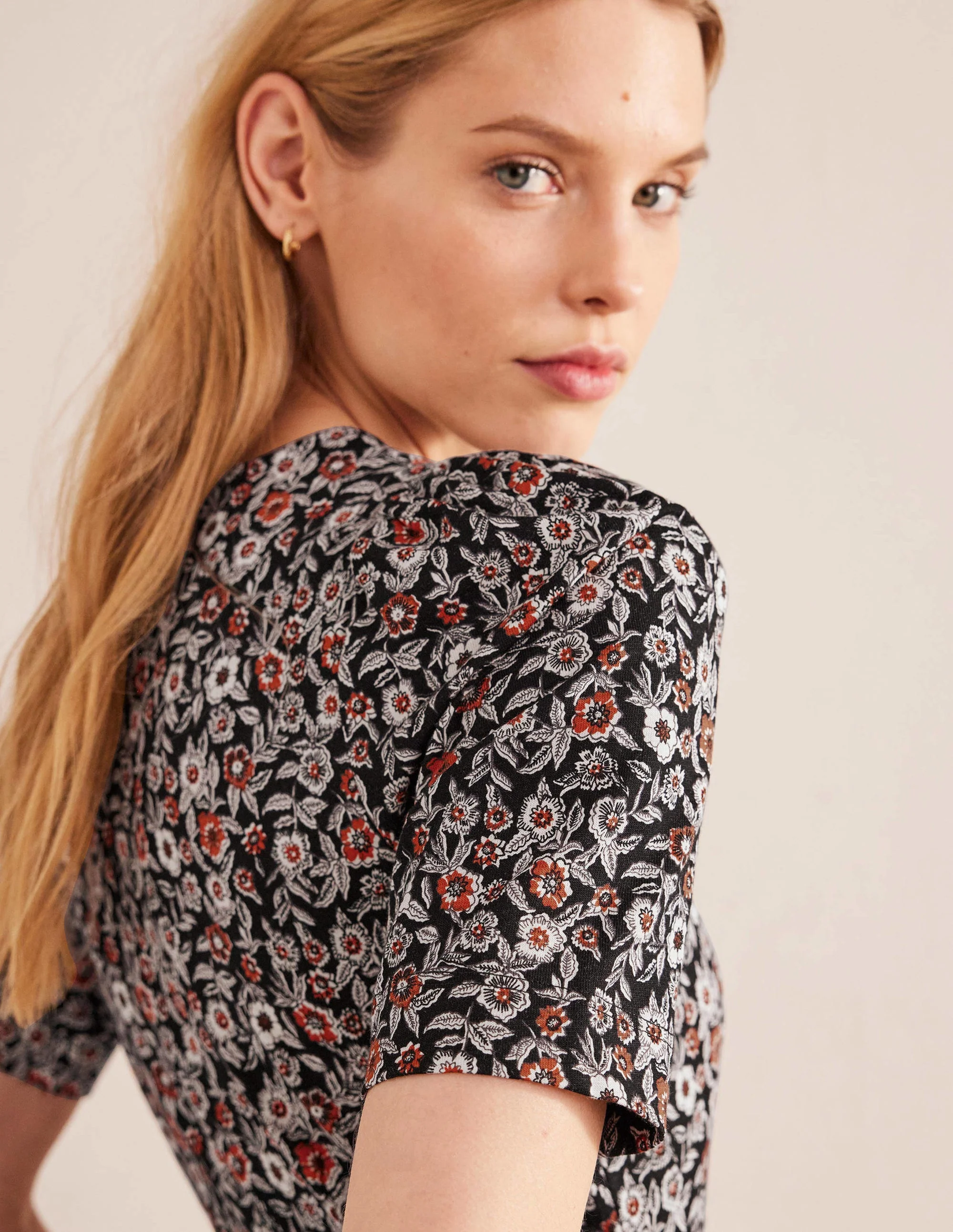 Zoe Jersey Dress-Black, Pansy Bloom - Image 2