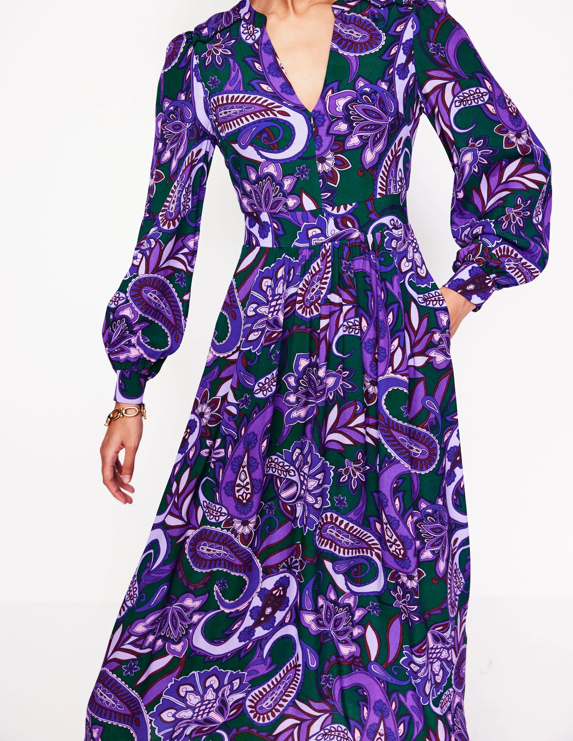 Zoe Trim Detail Midi Dress-Ameythyst, Paisley Fusion - Image 2