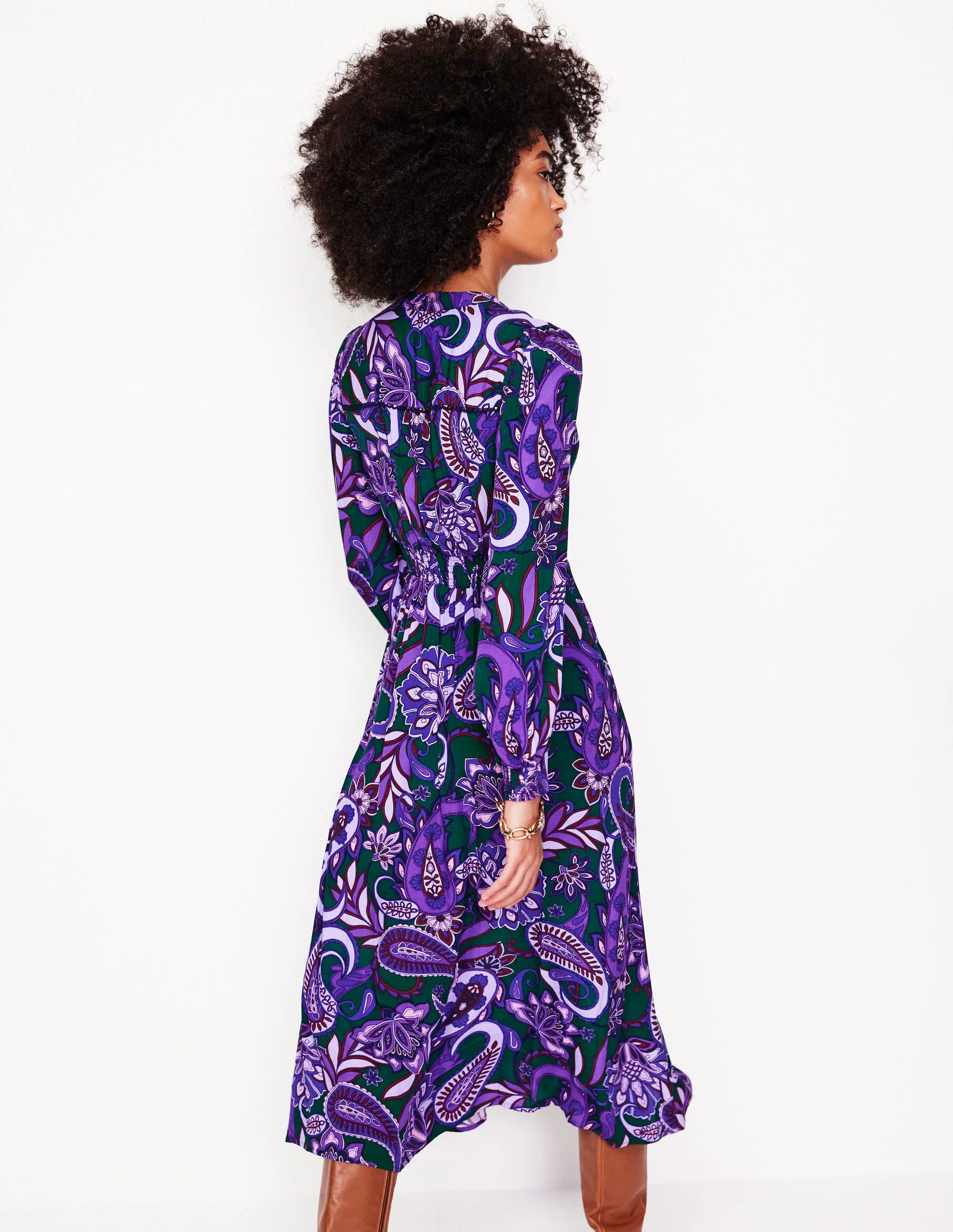Zoe Trim Detail Midi Dress-Ameythyst, Paisley Fusion - Image 3